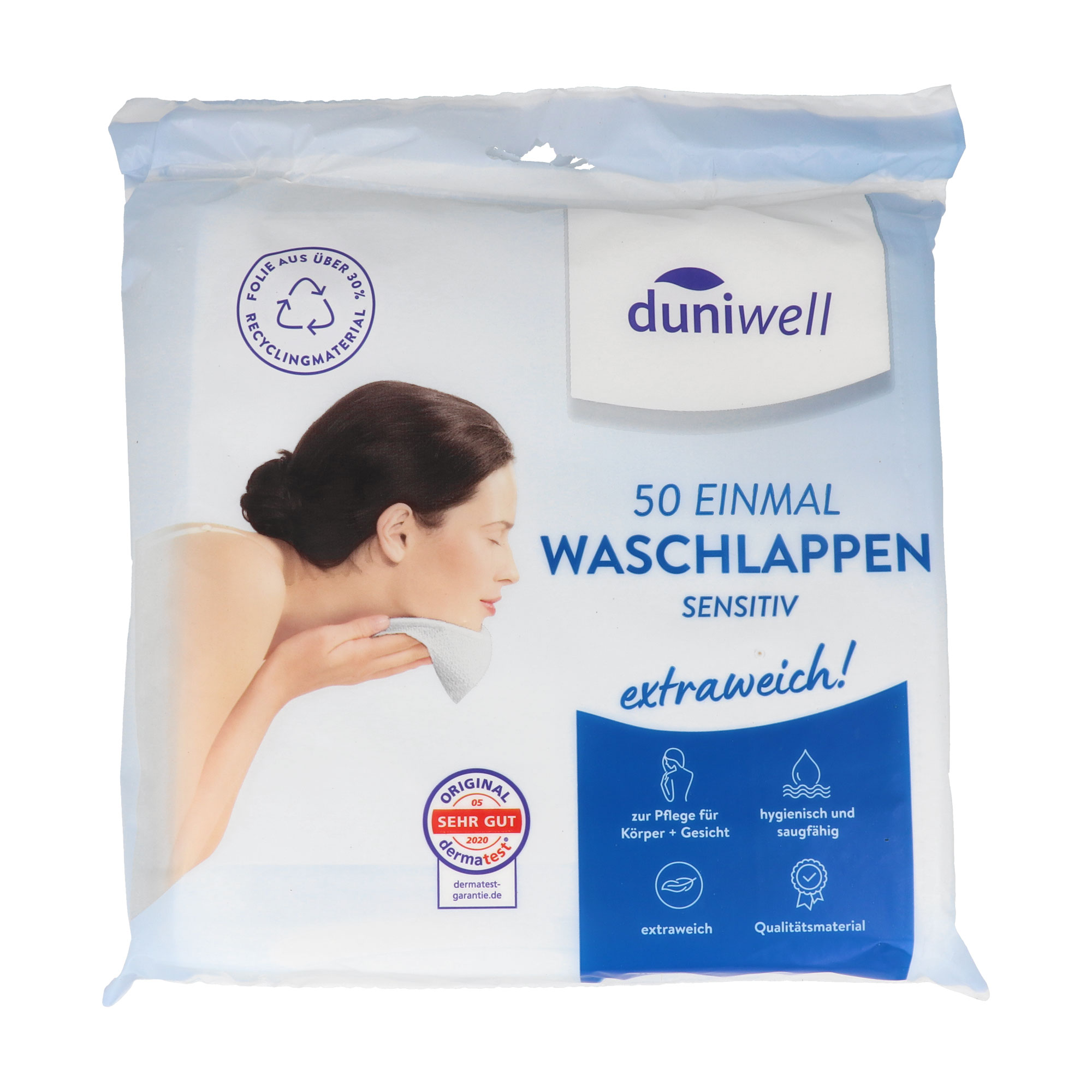 Weiche Waschlappen zur Pflege empfindlicher Haut. Zur einmaligen Anwendung geeignet.