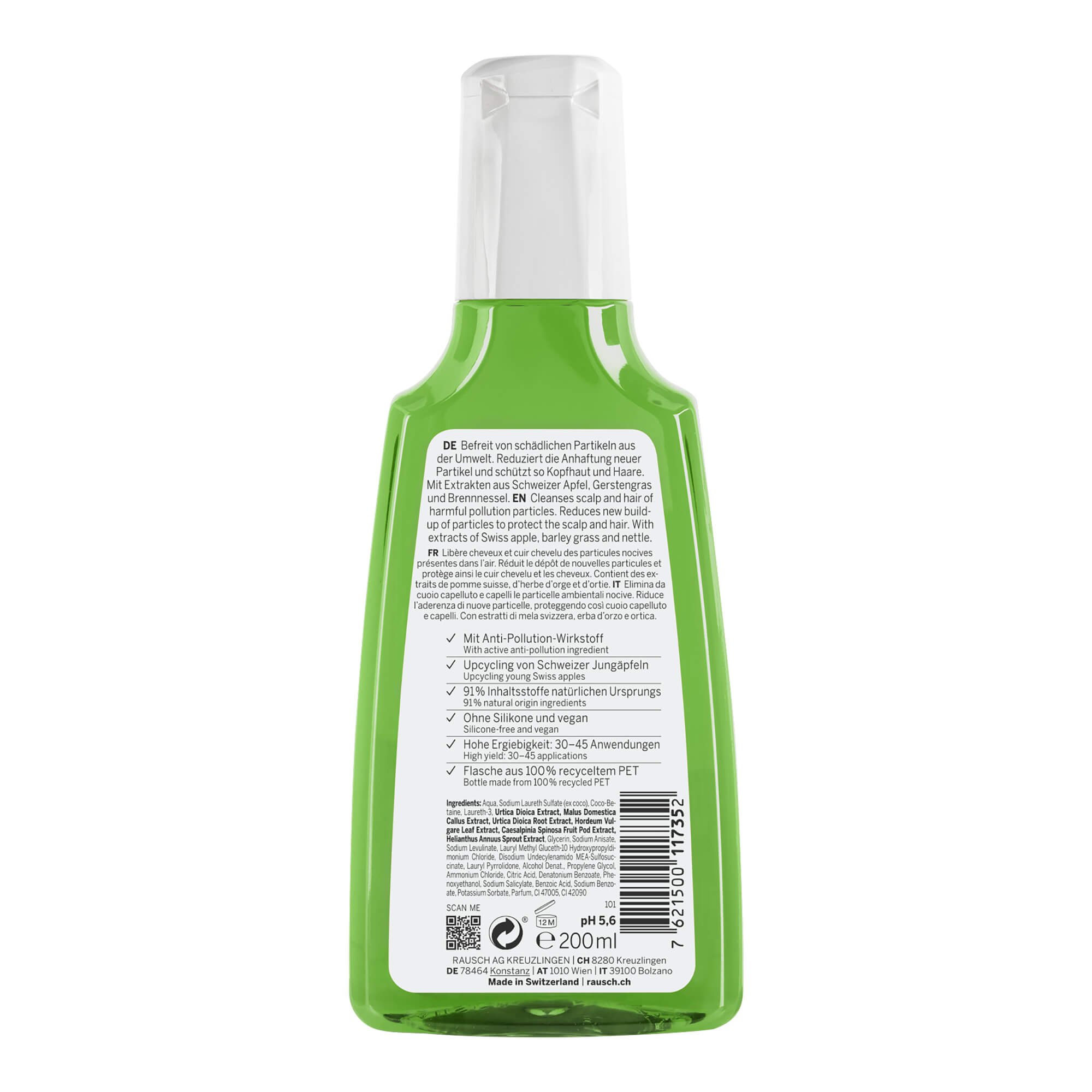Rausch Anti-Pollution Peeling-Shampoo mit Schweizer Apfel Packungsrückseite