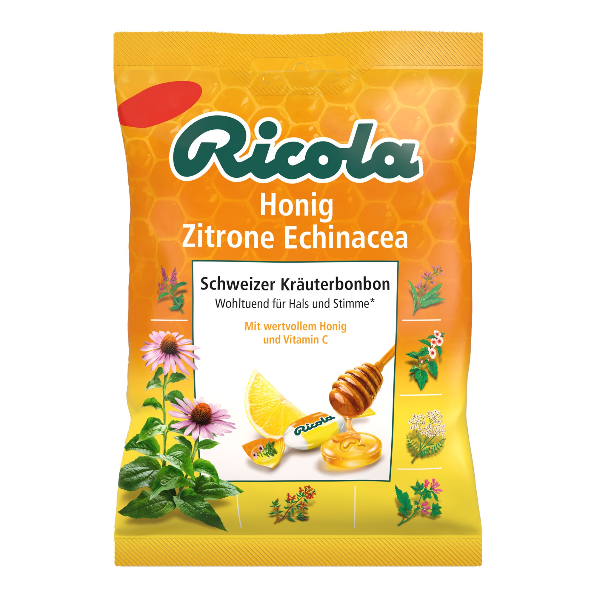 Schweizer Kräuterbonbons mit süß-bitterem Geschmack nach Echinacea, Honig und Zitrone.