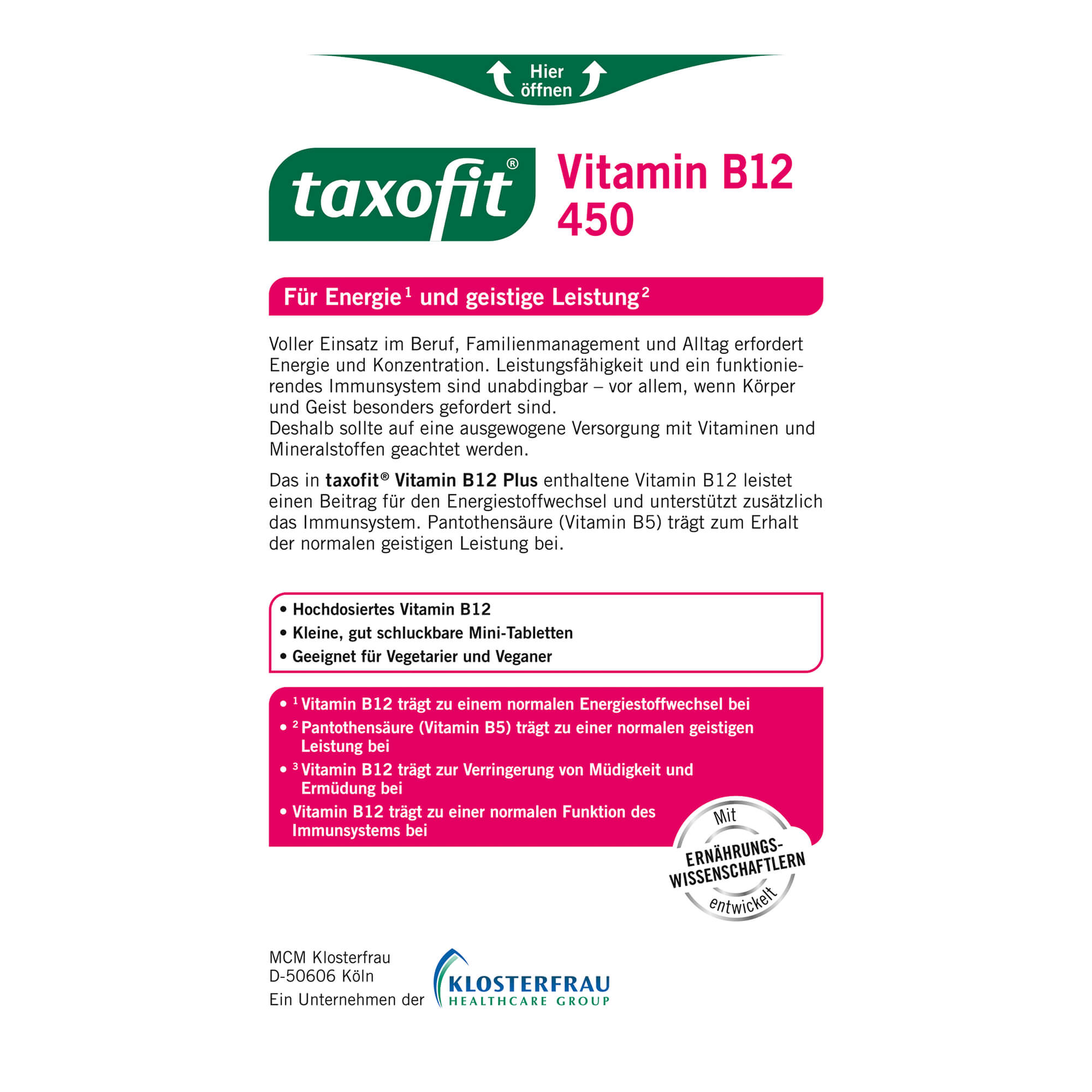 Taxofit Vitamin B12 450 µg Mini-Tabletten