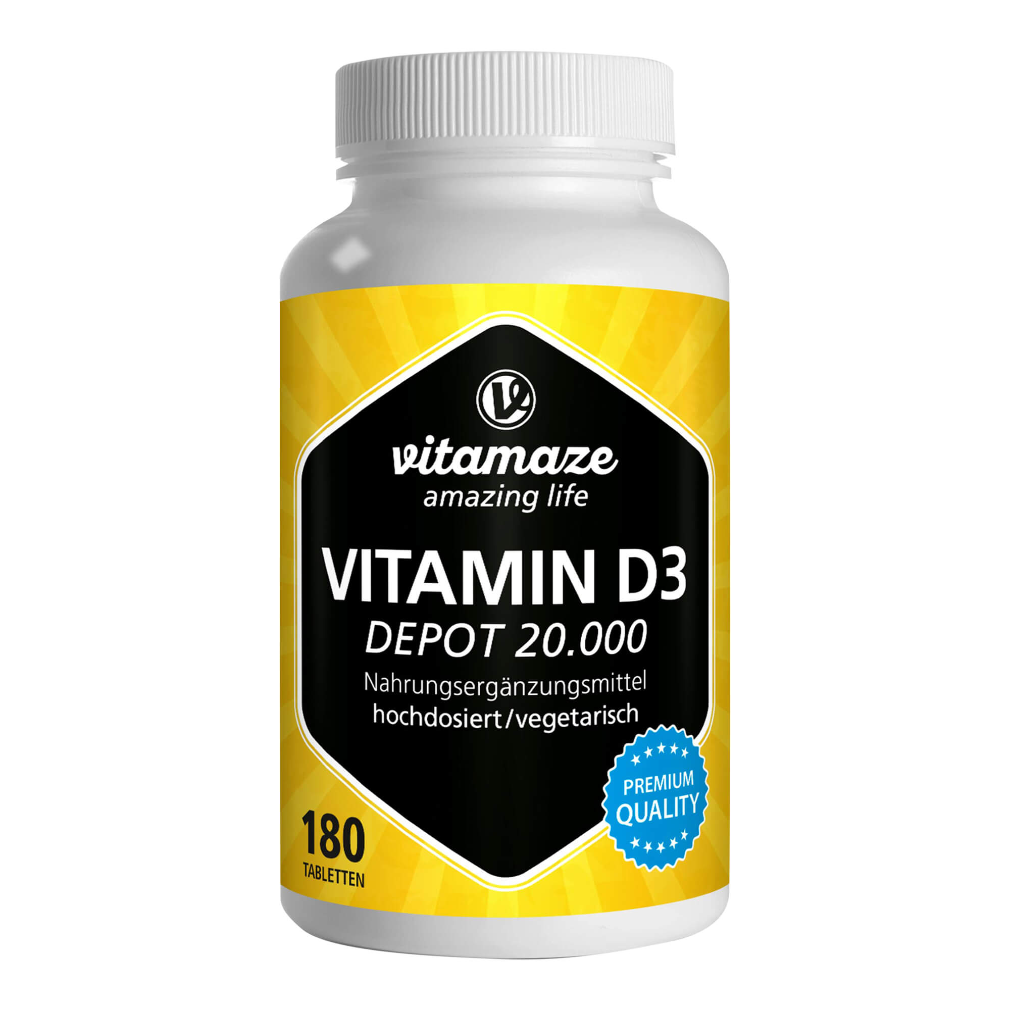 Nahrungsergänzungsmittel mit Vitamine D3. Für Knochen, Zähne, Muskeln und Immunsystem. Großpackung für bis zu fünf Erwachsene.