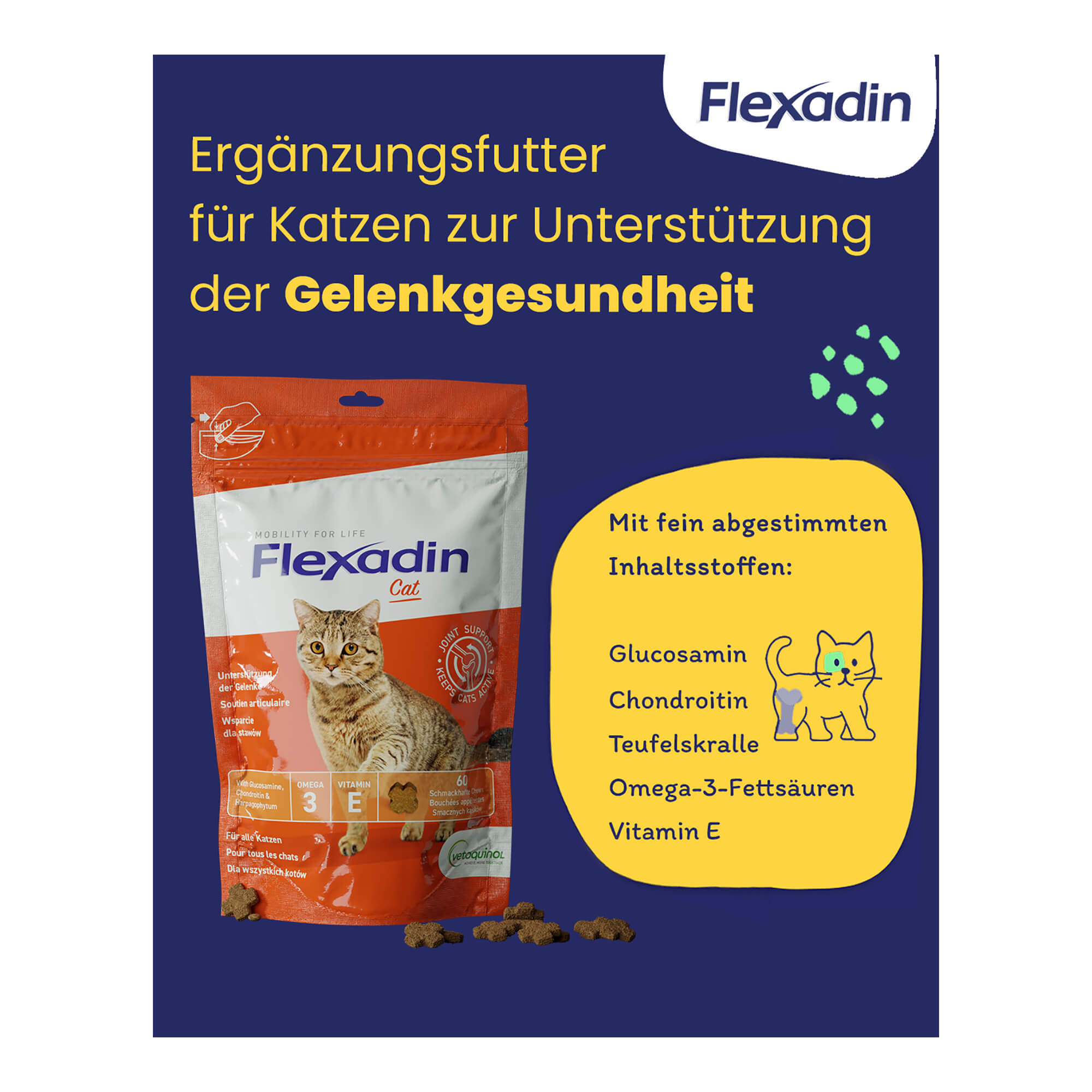 Grafik Flexadin Kausnack für Katzen Gelenkgesundheit