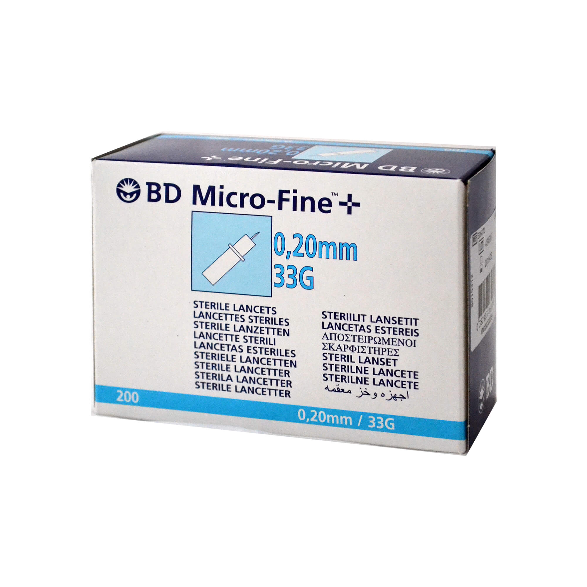 BD Micro-Fine+ Lanzetten, Nadeldurchmesser: 0,20 mm (33G), Farbe hellblau.