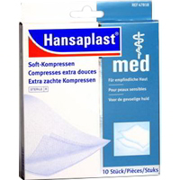 Hansaplast med Soft Kompressen zur Wundversorgung von mittleren und schweren Verletzungen.