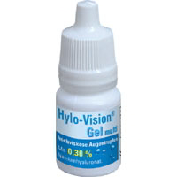 Benetzende Augentropfen mit Hyaluronsäure.