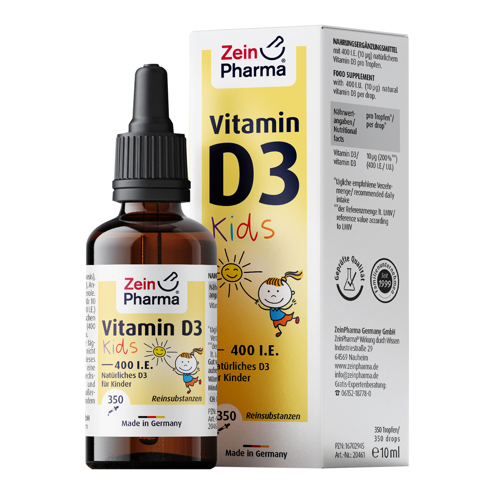 Nahrungsergänzungsmittel mit Vitamin D3. In kindgerechten Einheiten.