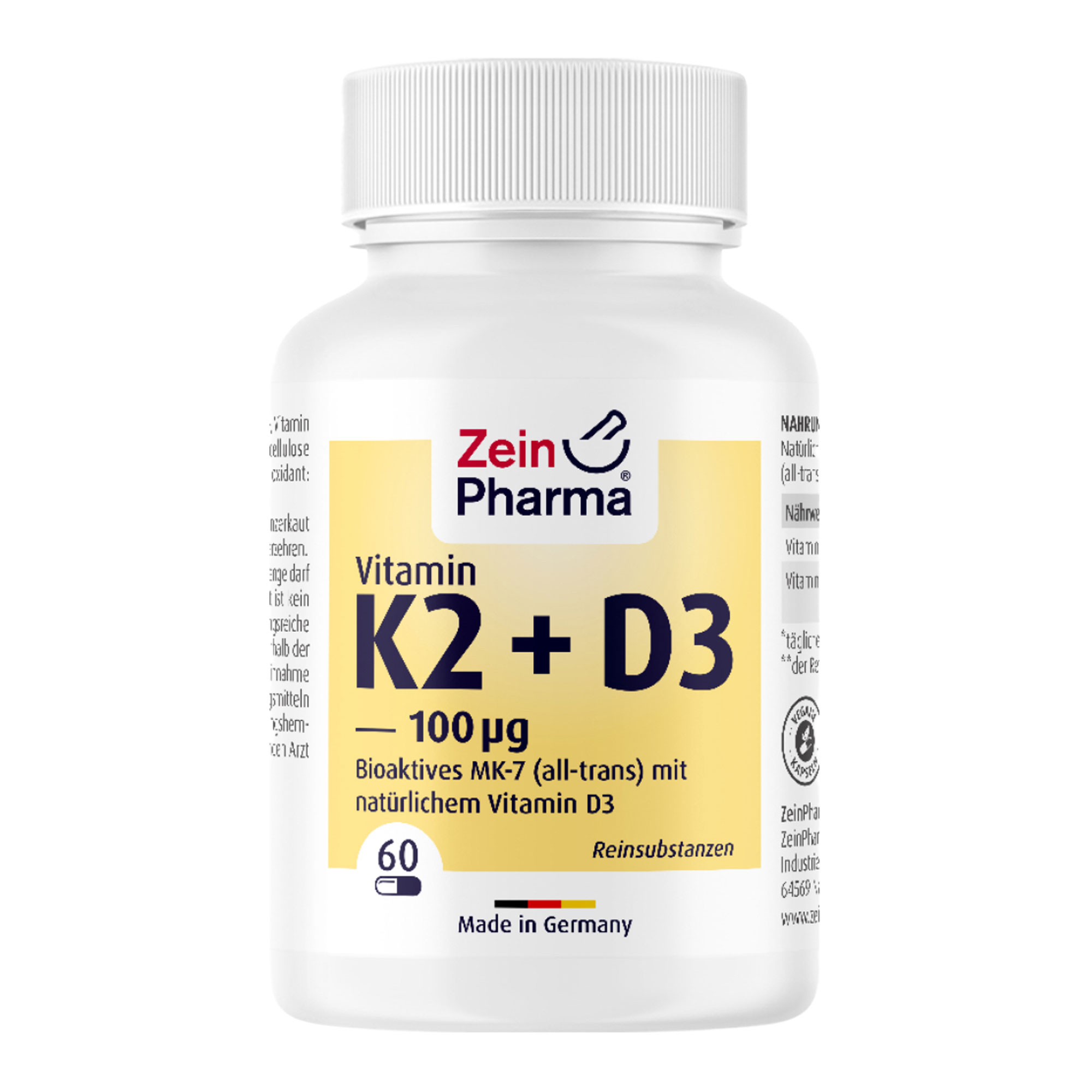 Nahrungsergänzungsmittel mit natürlichem Vitamin K2 als Menachinon-7 (all-trans) und Vitamin D3.