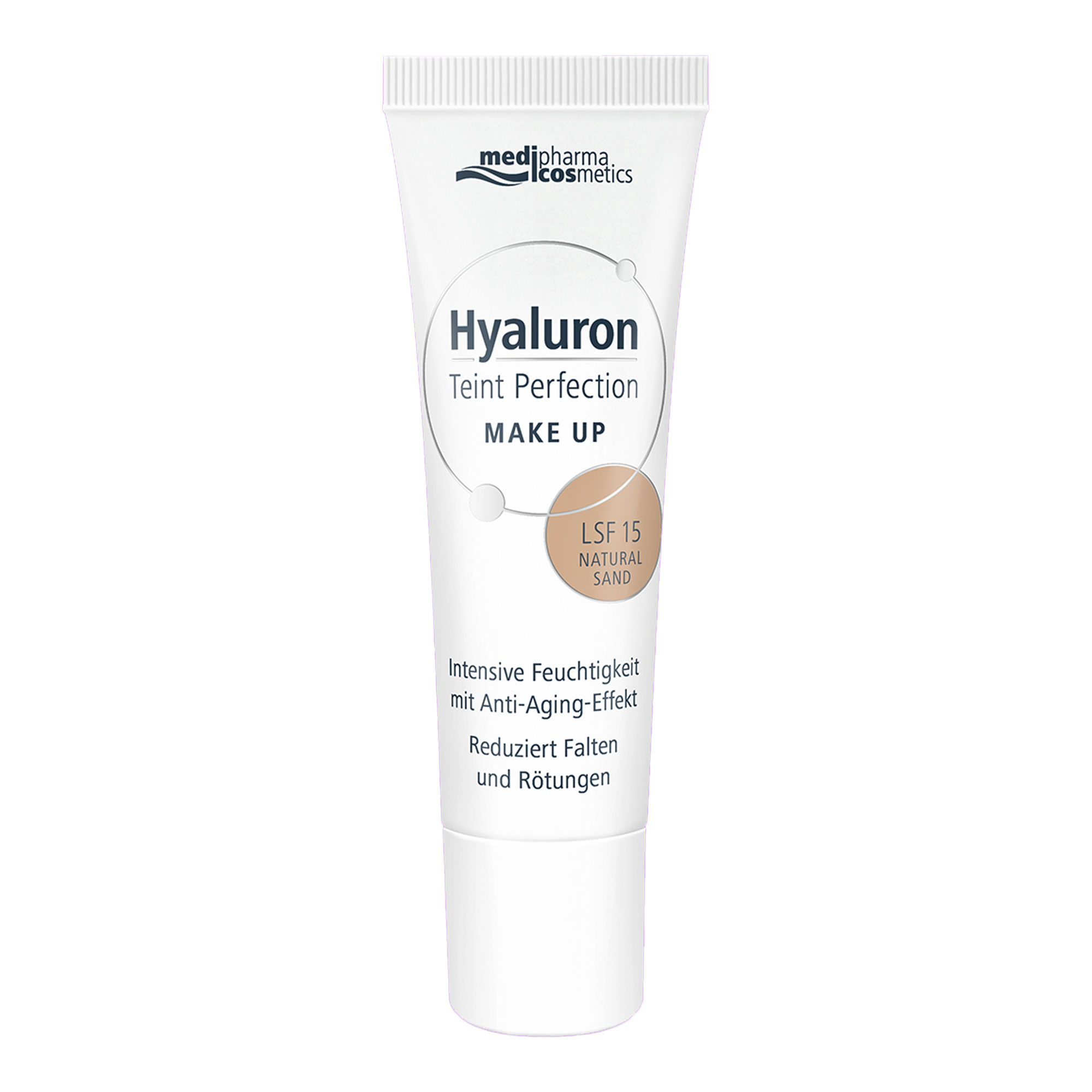 Das Make-up mit pharmazeutischem Hyaluron versorgt die Haut mit Feuchtigkeit, reduziert Rötungen und Falten.