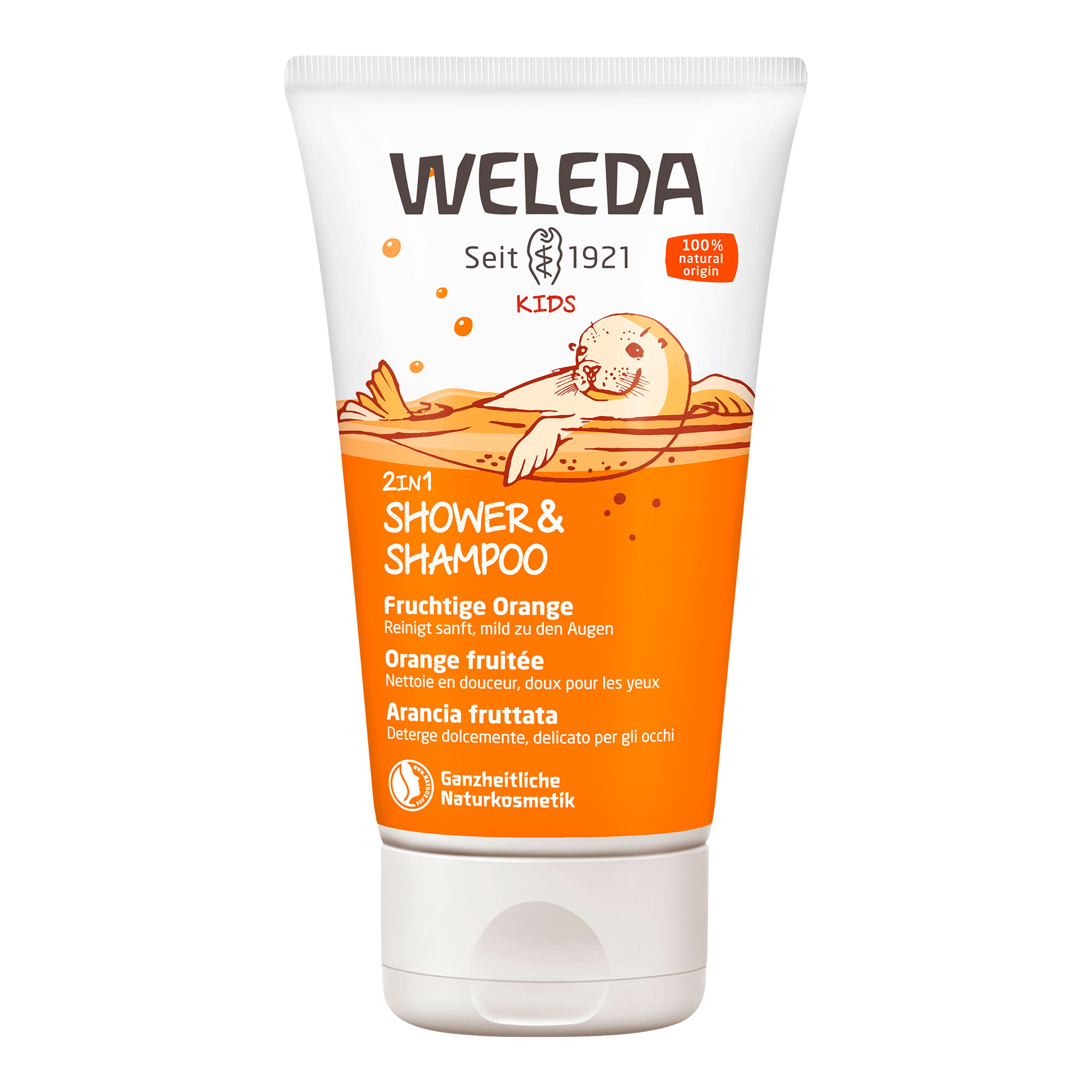 Naturkosmetik Kinder Dusche & Shampoo Orange, milde & sanfte 2in1 Reinigung für zarte Haut und Haare speziell für Kinder.