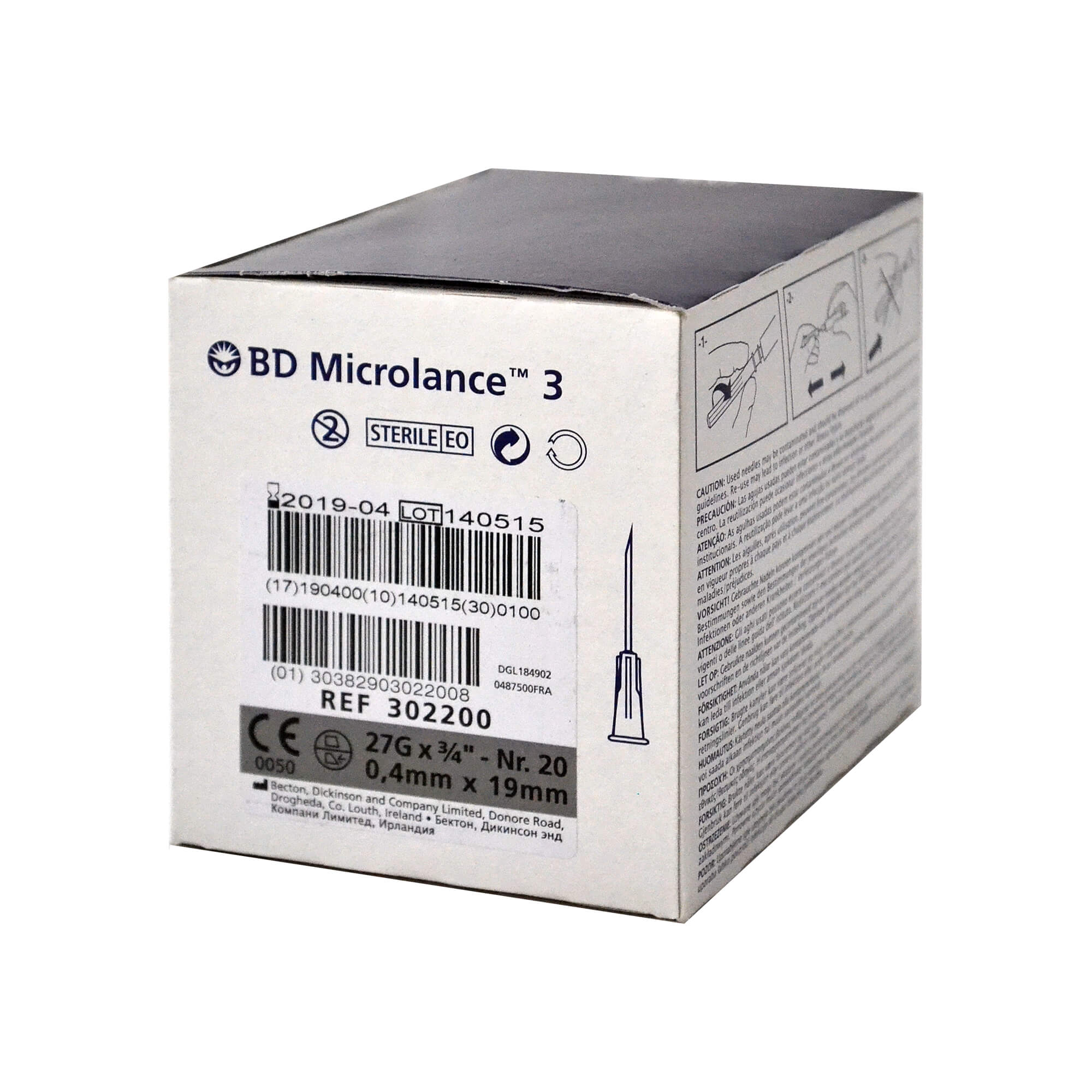 BD Microlance 3 Kanüle, 27 G x 3/4", Nr. 20, 0,4 mm x 19 mm.