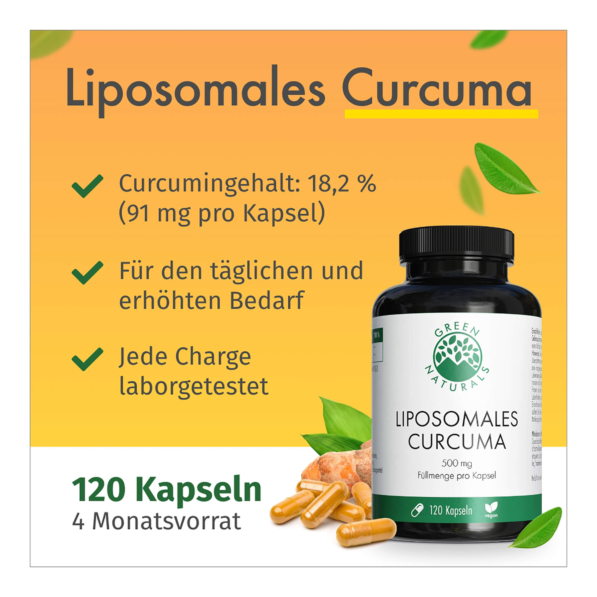 GREEN NATURALS Curcuma Extrakt liposomal vegane Kapseln