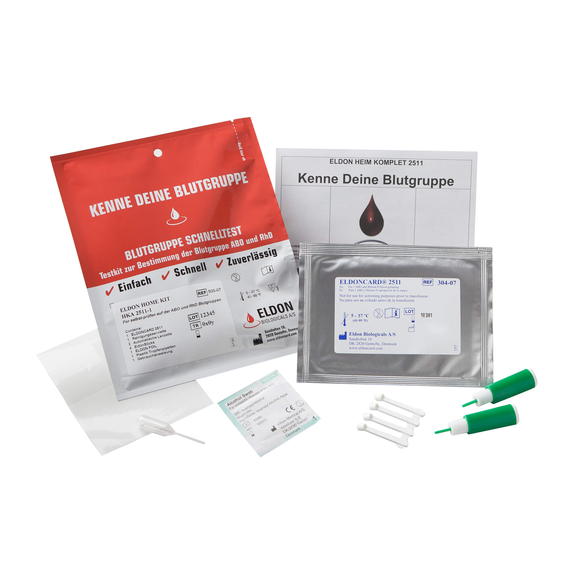 Testkit zur Bestimmung der Blutgruppe ABO und RhD.