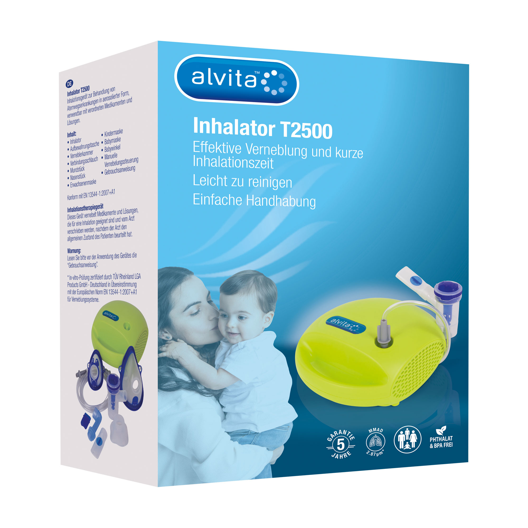 Schnelles, leieses und effektives Vernebler-System für die Verabreichung von Medikamenten. Zur Anwendung bei Kleinkindern.