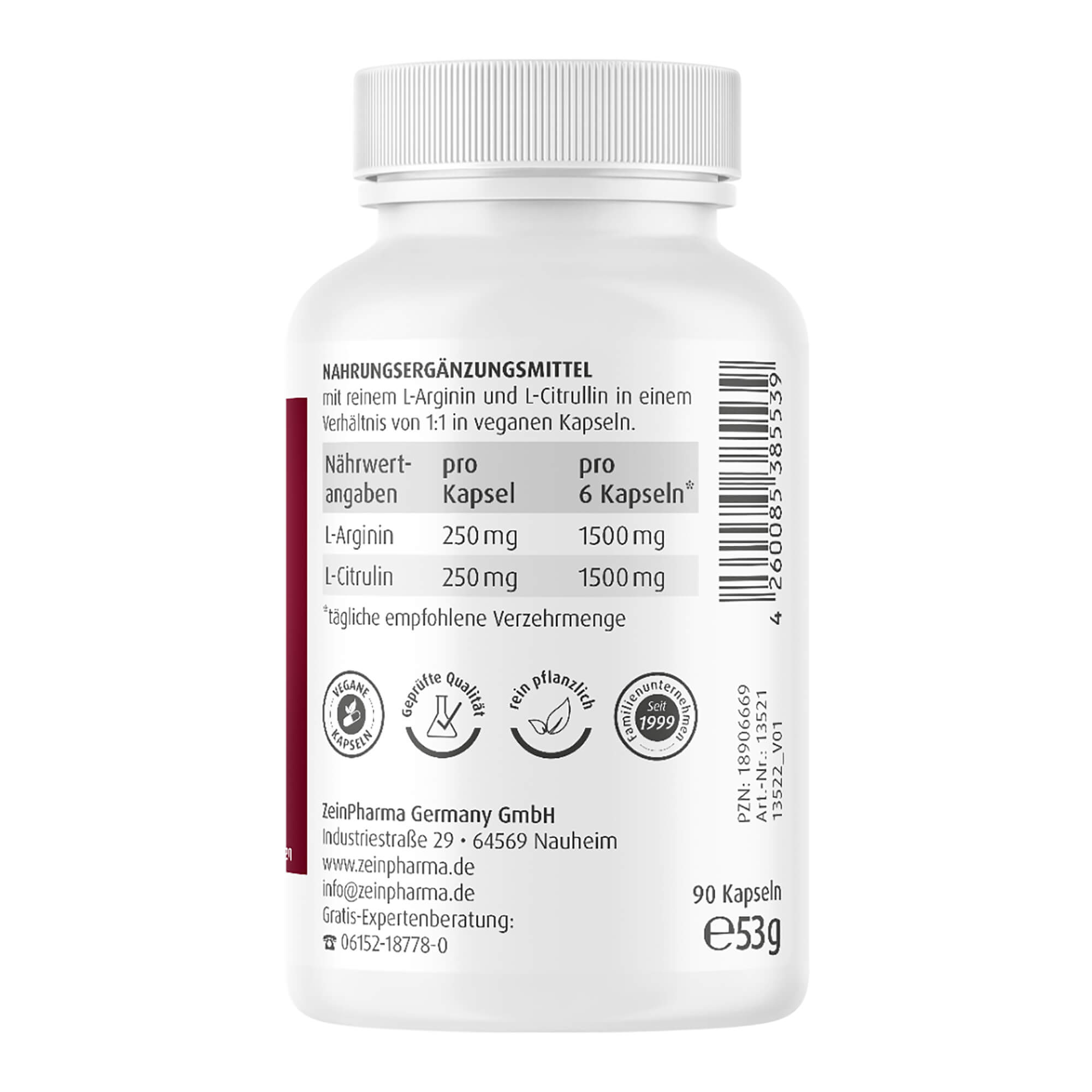 L-Arginin + L-Citrullin Kapseln 500 mg rechts gedreht