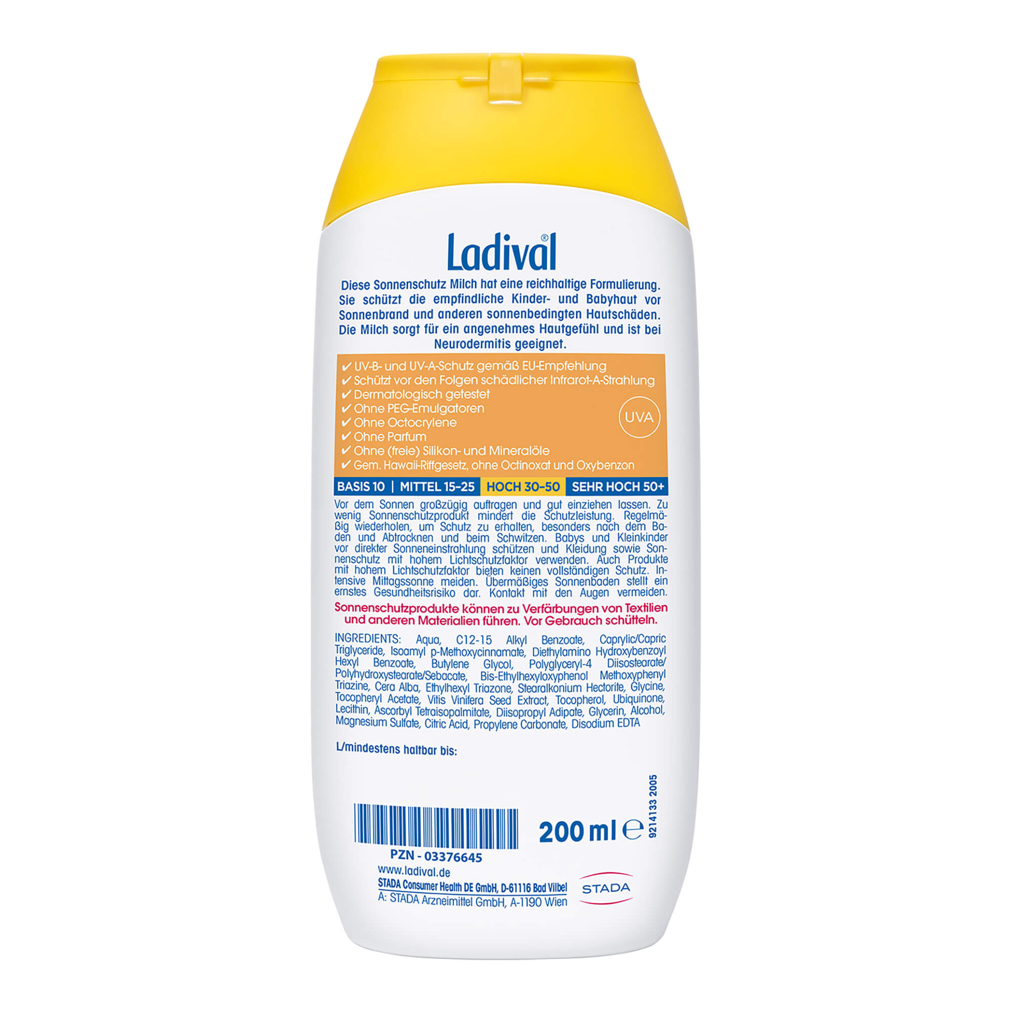 Ladival Kinder Sonnenmilch LSF 30 Packungsrückseite