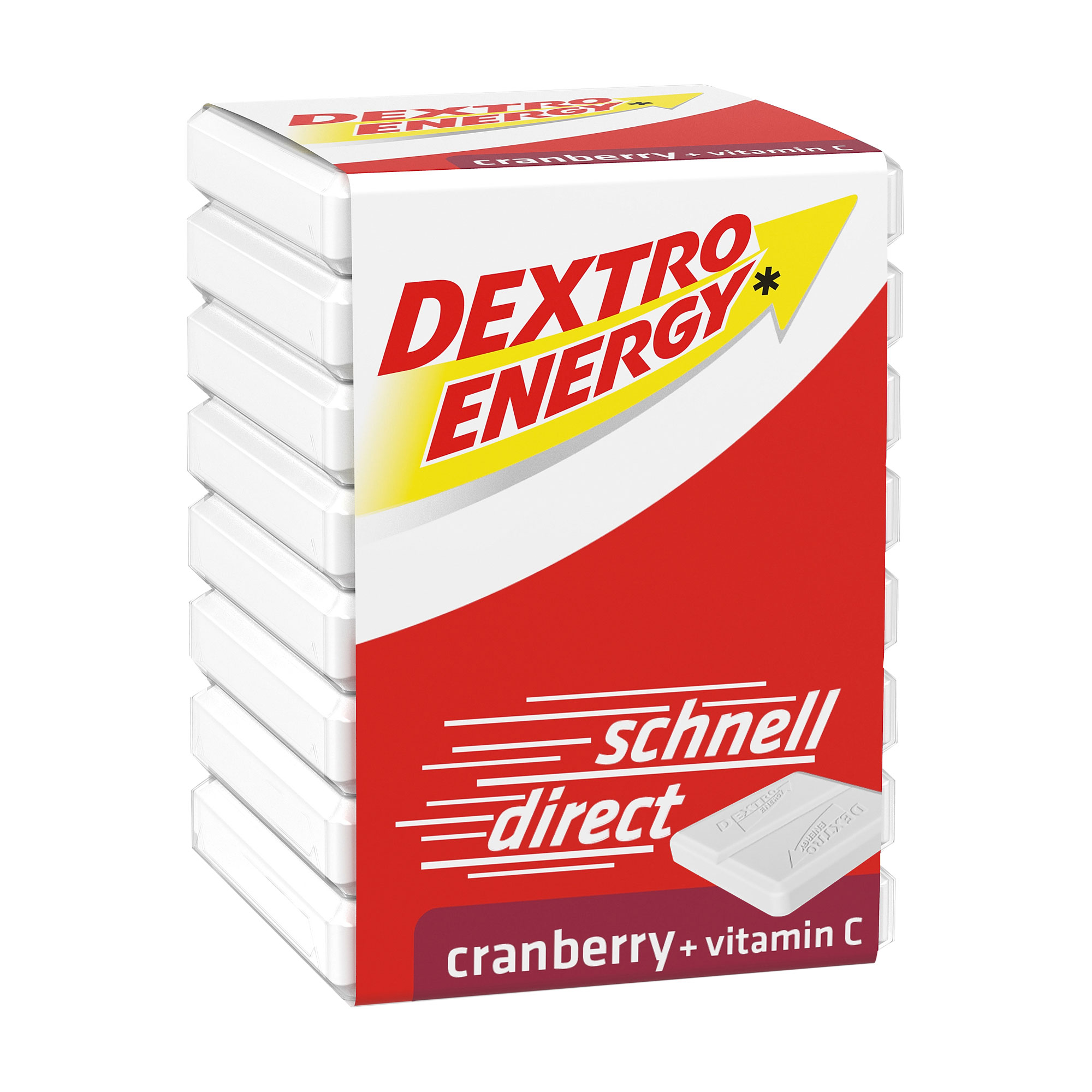 Wertvolle Dextrose mit Cranberry-Geschmack und Vitamin C.