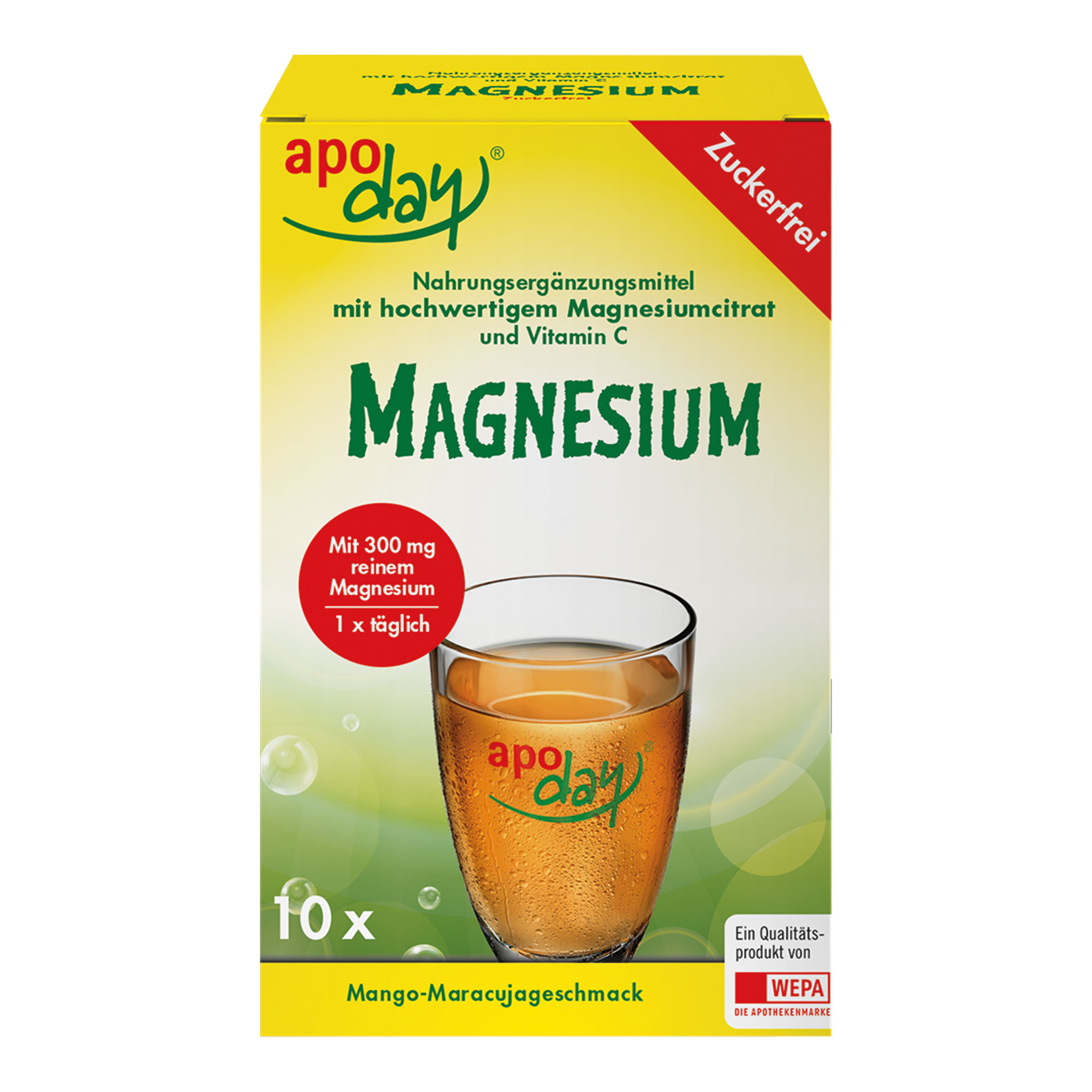 Nahrungsergänzungsmittel mit Magnesiumcitrat, Vitamin C und Süßungsmitteln.