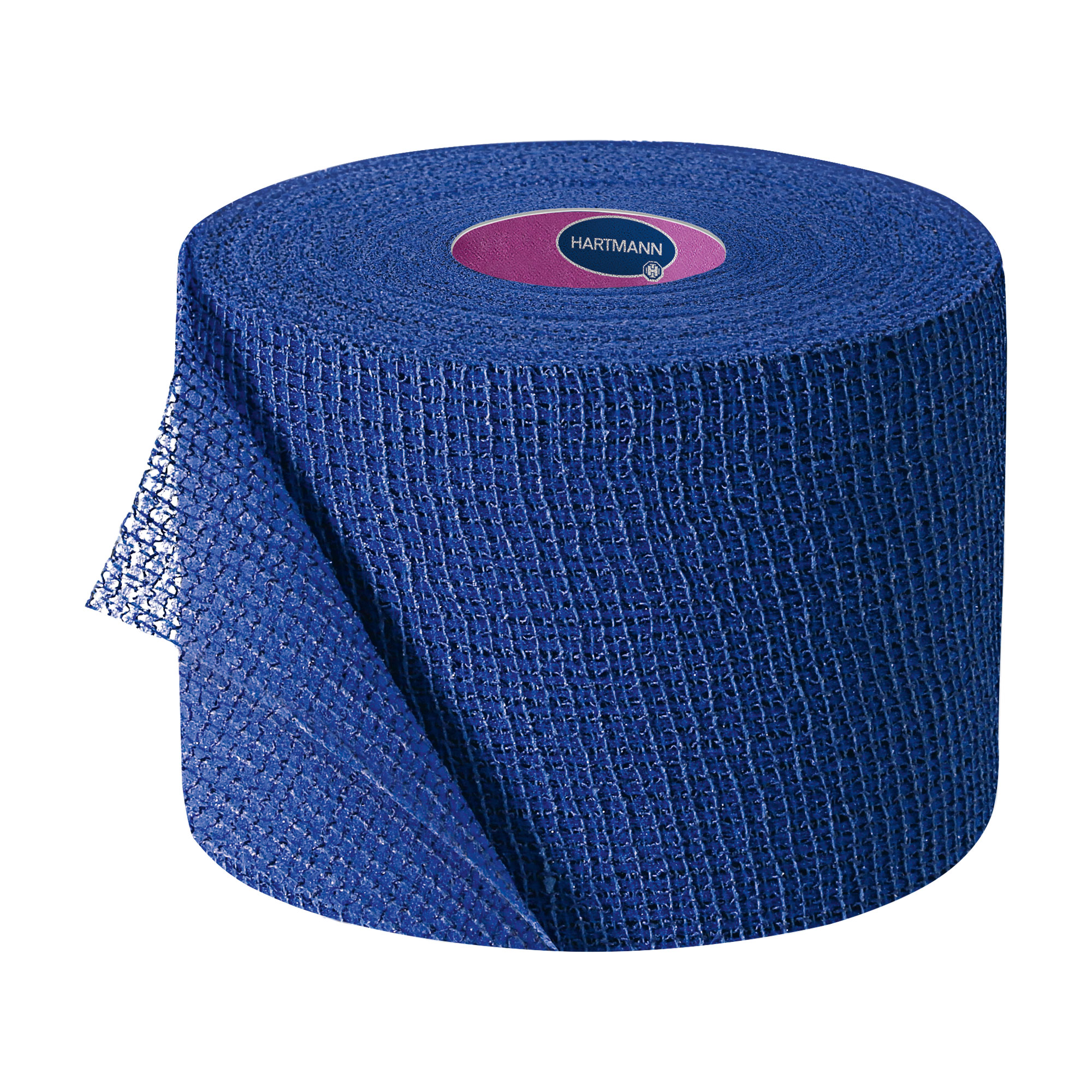 Einzeln verpackte kohäsive, elastische Fixierbinden. Mit dem zweifachen Hafteffekt. Farbe: blau.