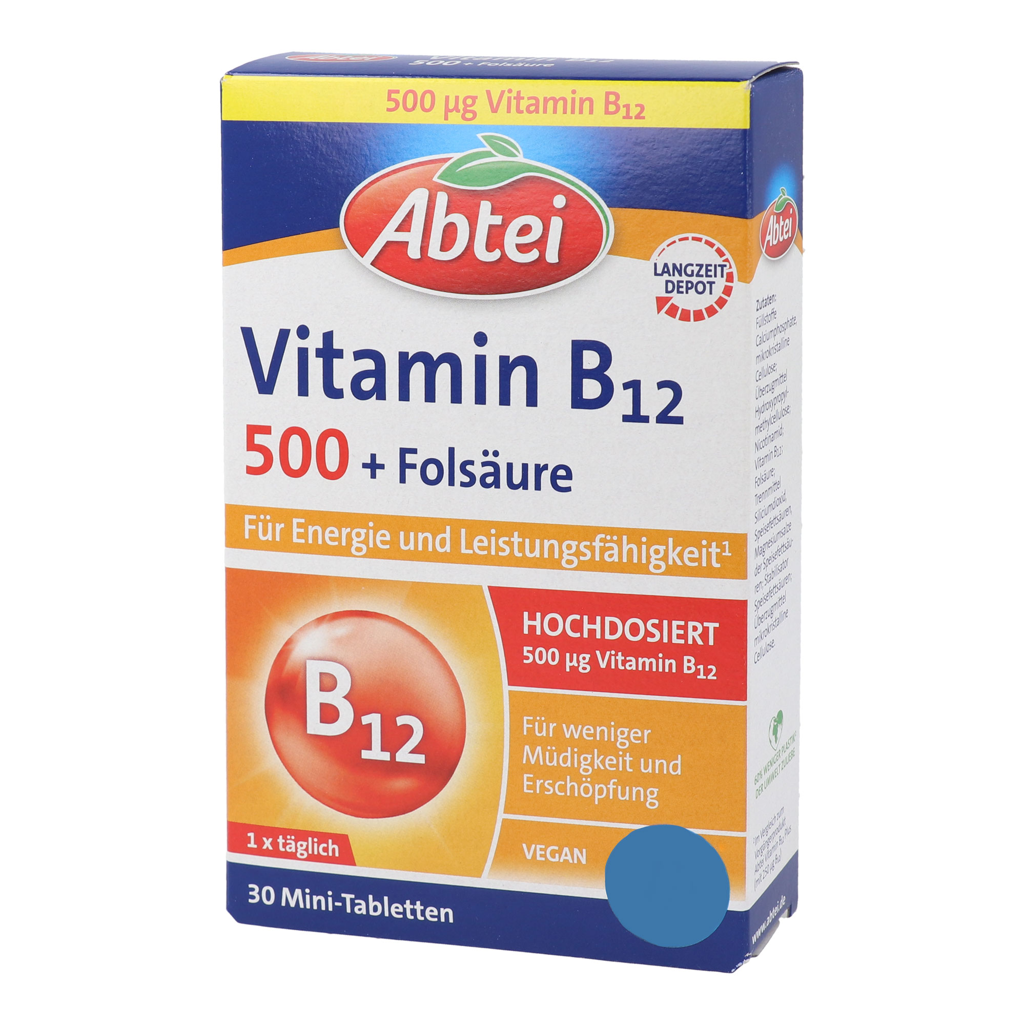 Nahrungsergänzungsmittel mit Vitamin B12, Niacin und Folsäure.