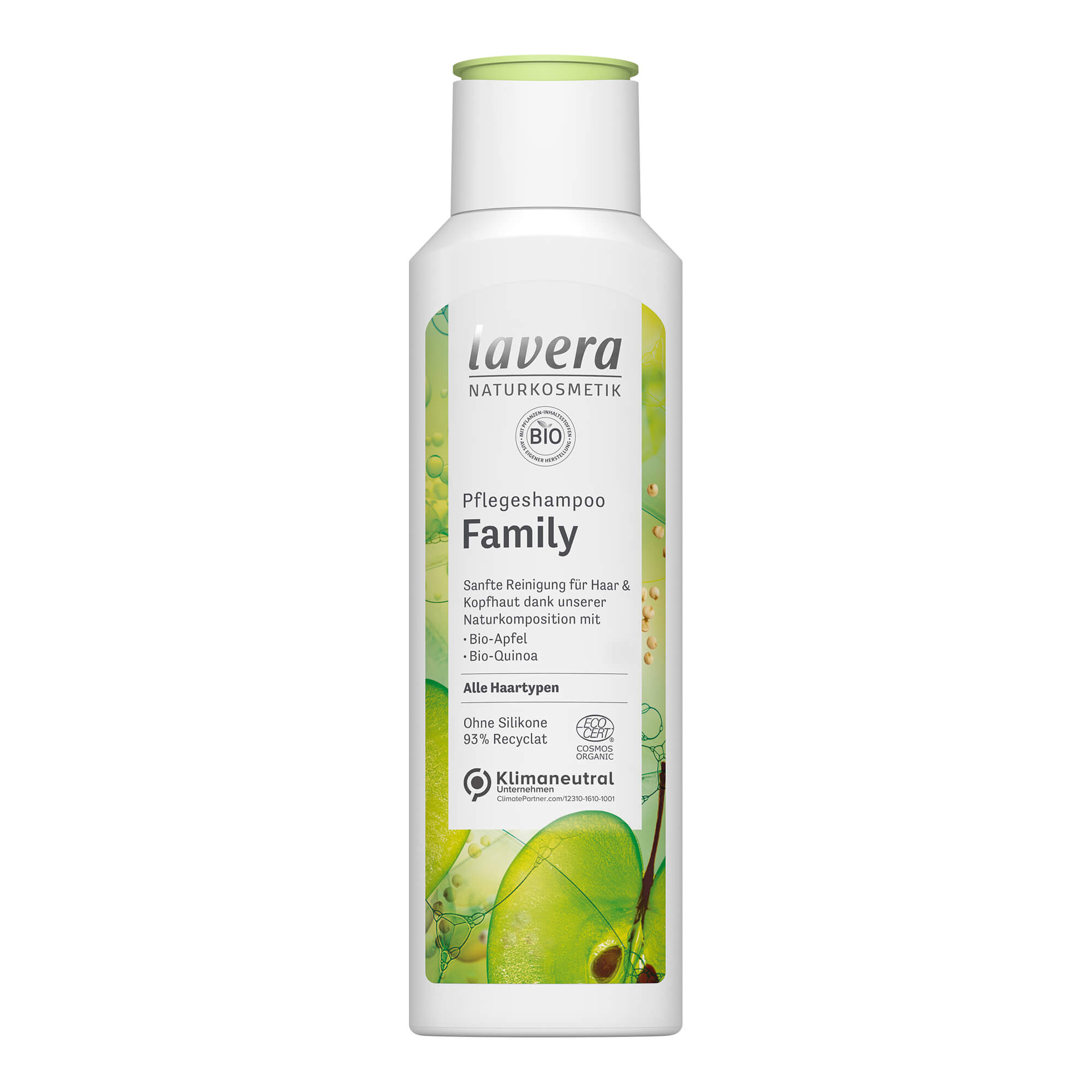 Sanfte Reinigung für Haar & Kopfhaut dank der einzigartigen lavera Naturkomposition mit Bio-Apfel und Bio-Quinoa. Für die tägliche Haarwäsche Ihrer ganzen Familie.