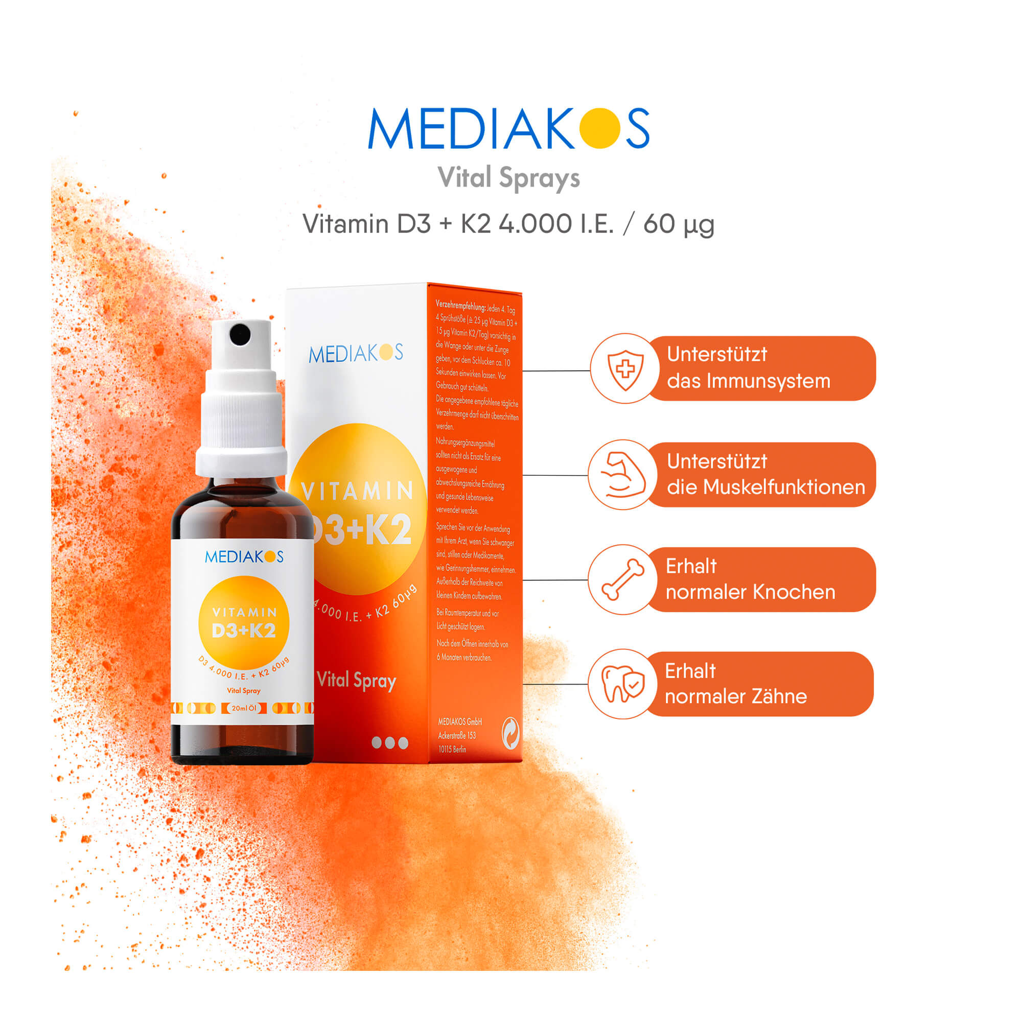 Mediakos Vitamin D3+K2 4.000 I.E. / 60 μg Vital Spray