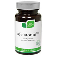 Nahrungsergänzungsmittel mit der körpereigenen Substanz Melatonin zur Normalisierung des Schlaf-Wach-Zyklus bei Zeitumstellung.