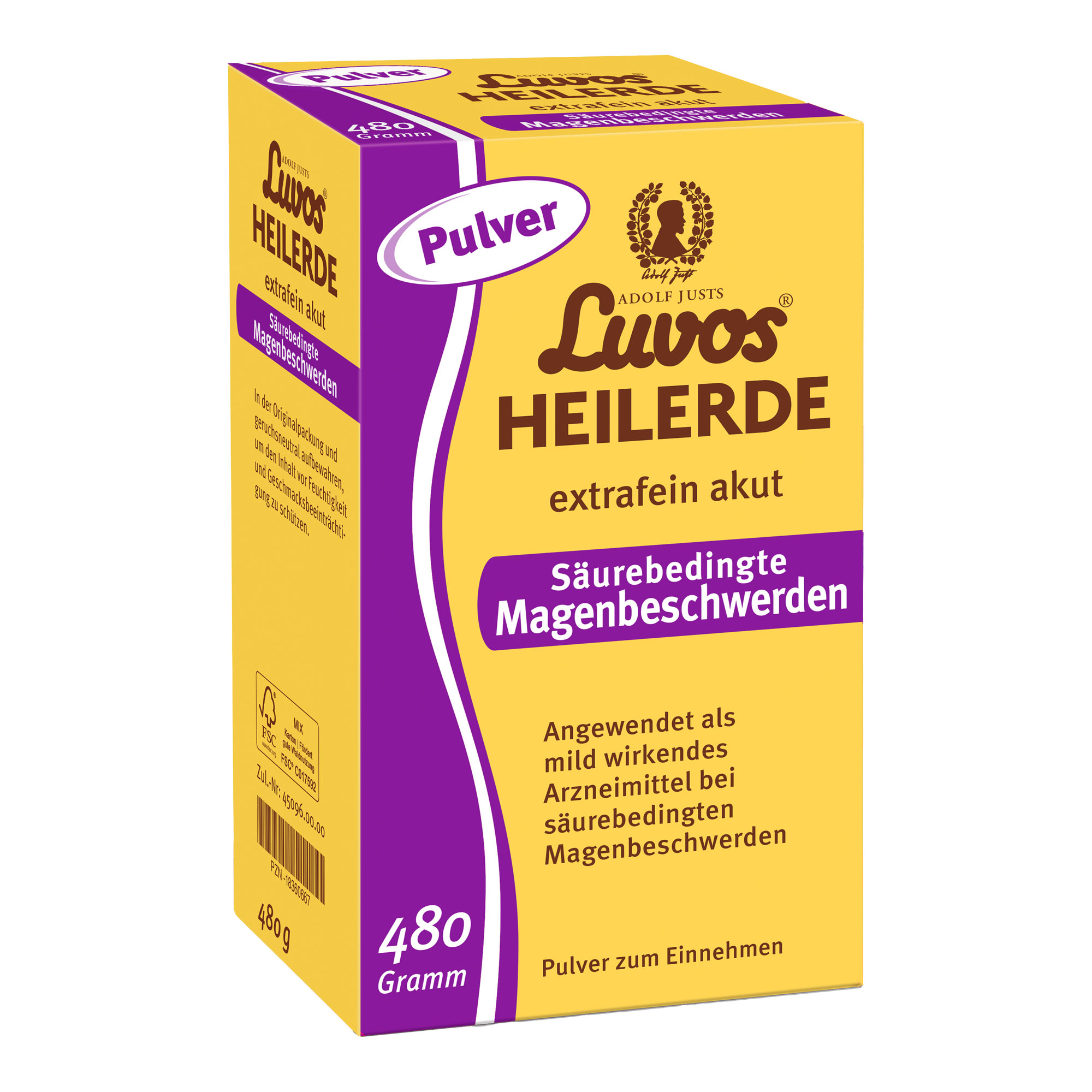 Heilerde-Pulver zur Einnahme bei säurebedingten Magenbeschwerden.