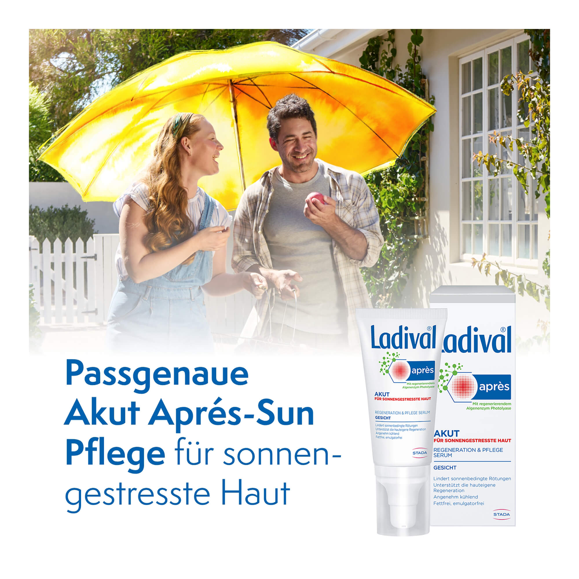 Grafik Ladival Akut Après-Pflege Beruhigungs-Serum Gesicht Passgenaue Akut Apres-Sun Pflege für sonnengestresste Haut