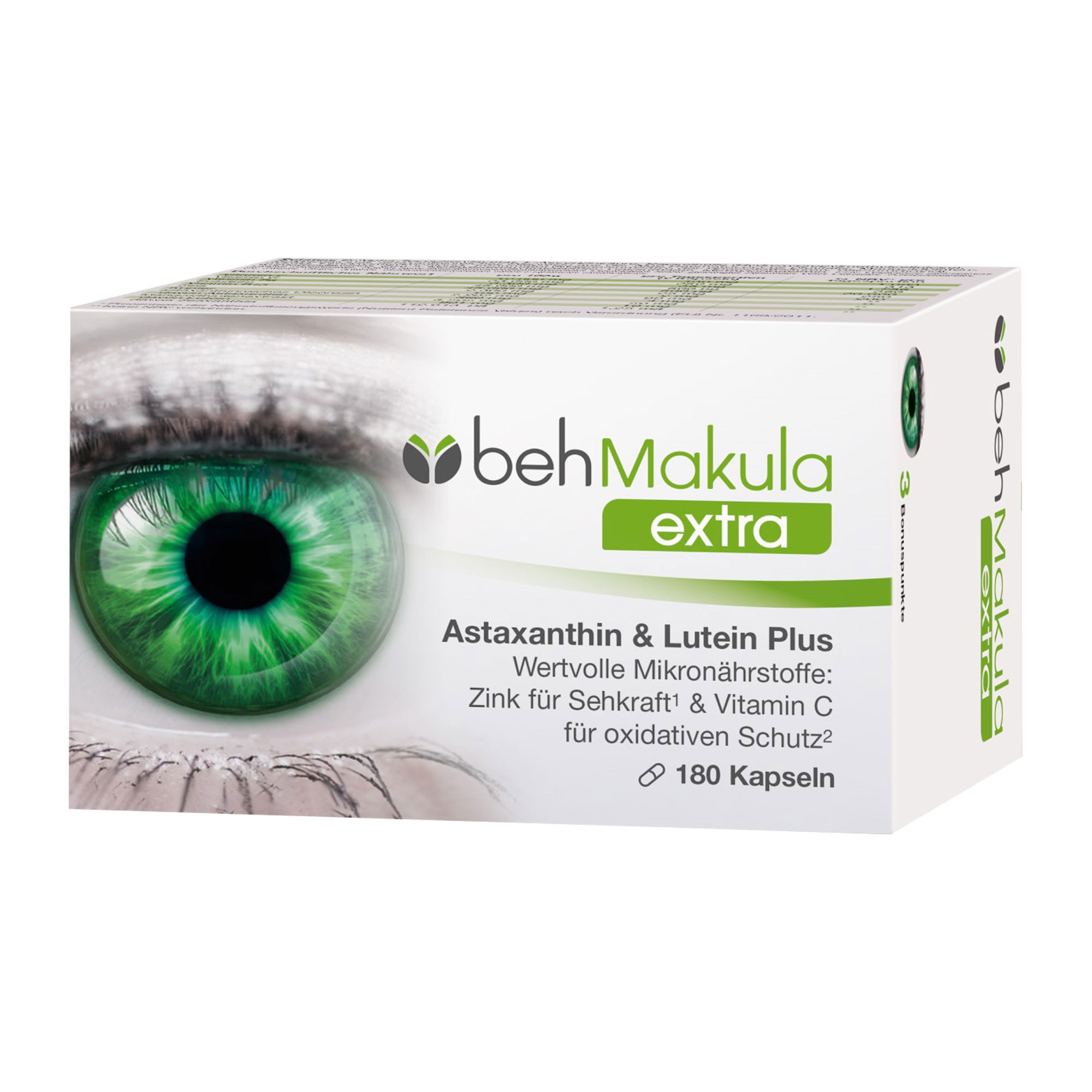 Nahrungsergänzungsmittel mit Vitaminen und Mineralstoffen, Lutein, Astaxanthin & Zeaxanthin. Für den Erhalt einer gesunden Augenfunktion und Sehkraft.
