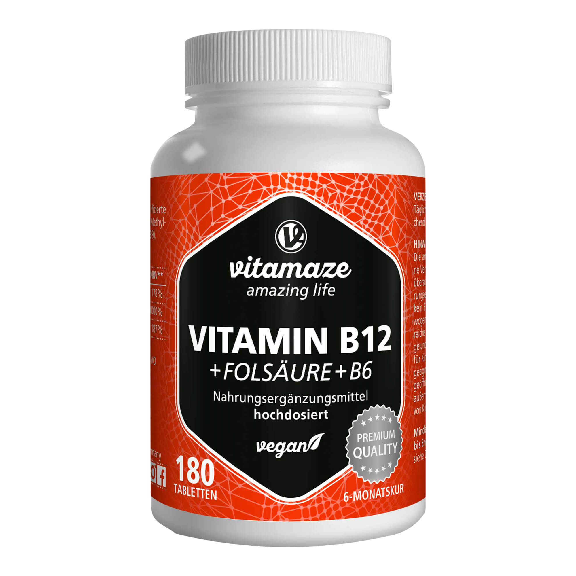 Nahrungsergänzungsmittel mit Vitamin B12, Folsäure und Vitamin B6. Für körperliche und geistige Vitalität.
