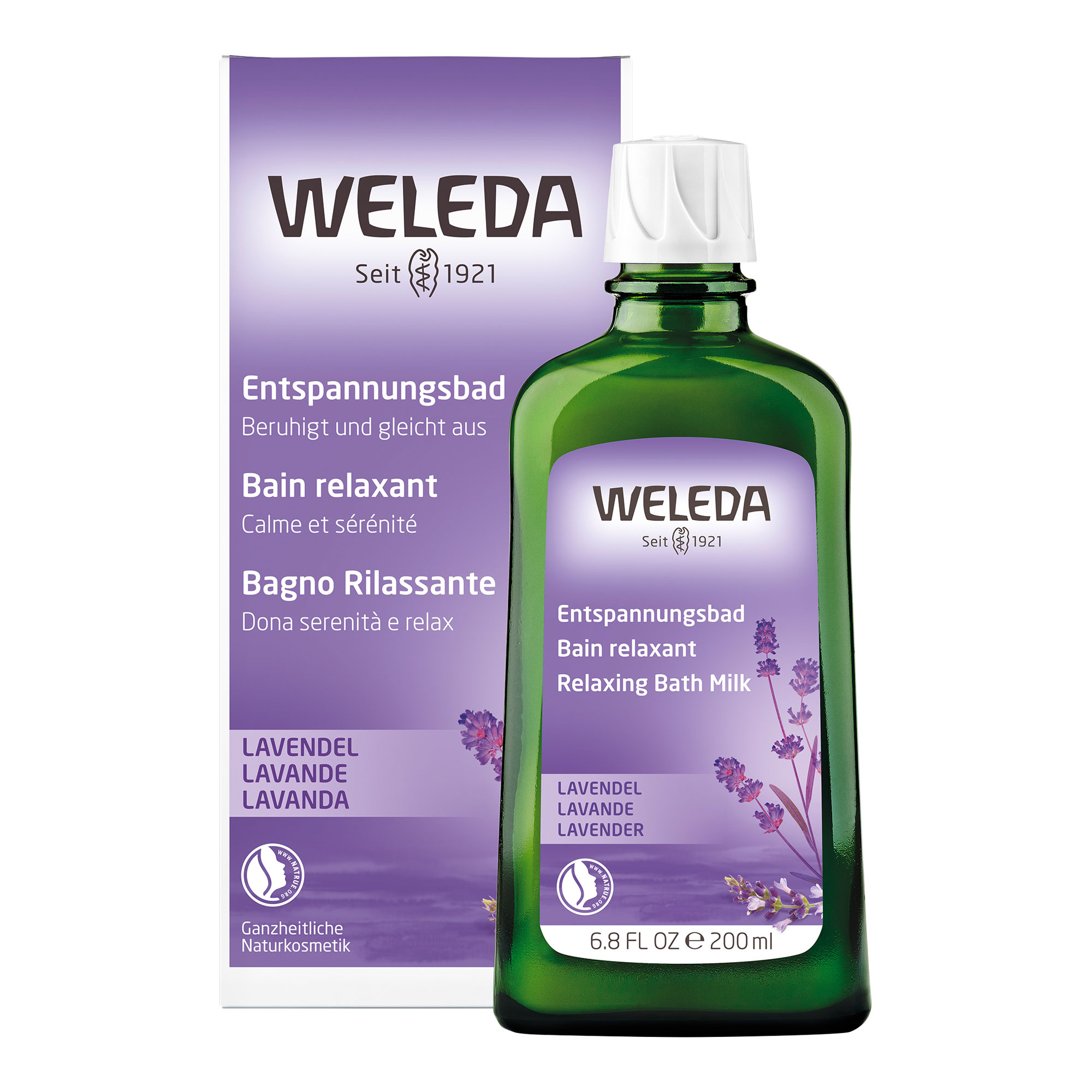 Naturkosmetik-Badezusatz mit echtem ätherischen Lavendelöl beruhigt, entspannt und fördert einen guten Schlaf.