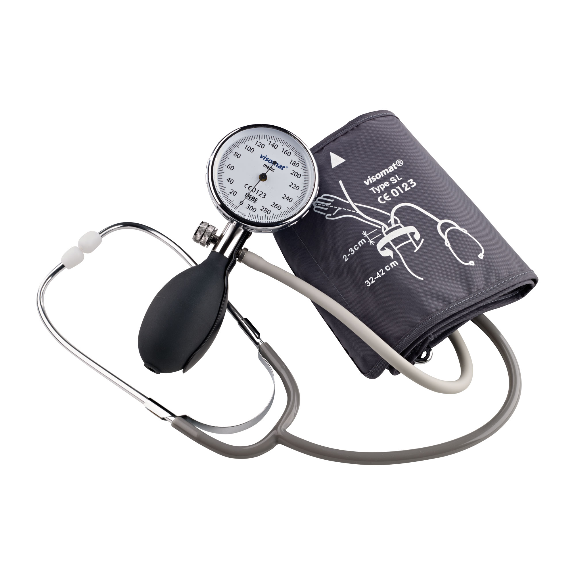 Aneroid-Blutdruckmessgerät mit intigriertem Stethoskop zur manuellen Messung. Manschette mit Armunfang: 32-42 cm.