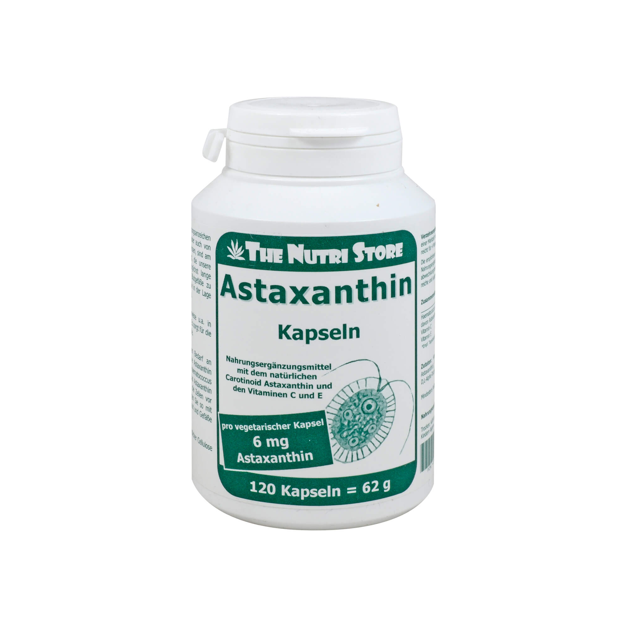 Nahrungsergänzungsmittel mit dem natürlichen Carotinoid Astaxanthin und den Vitaminen C und E.