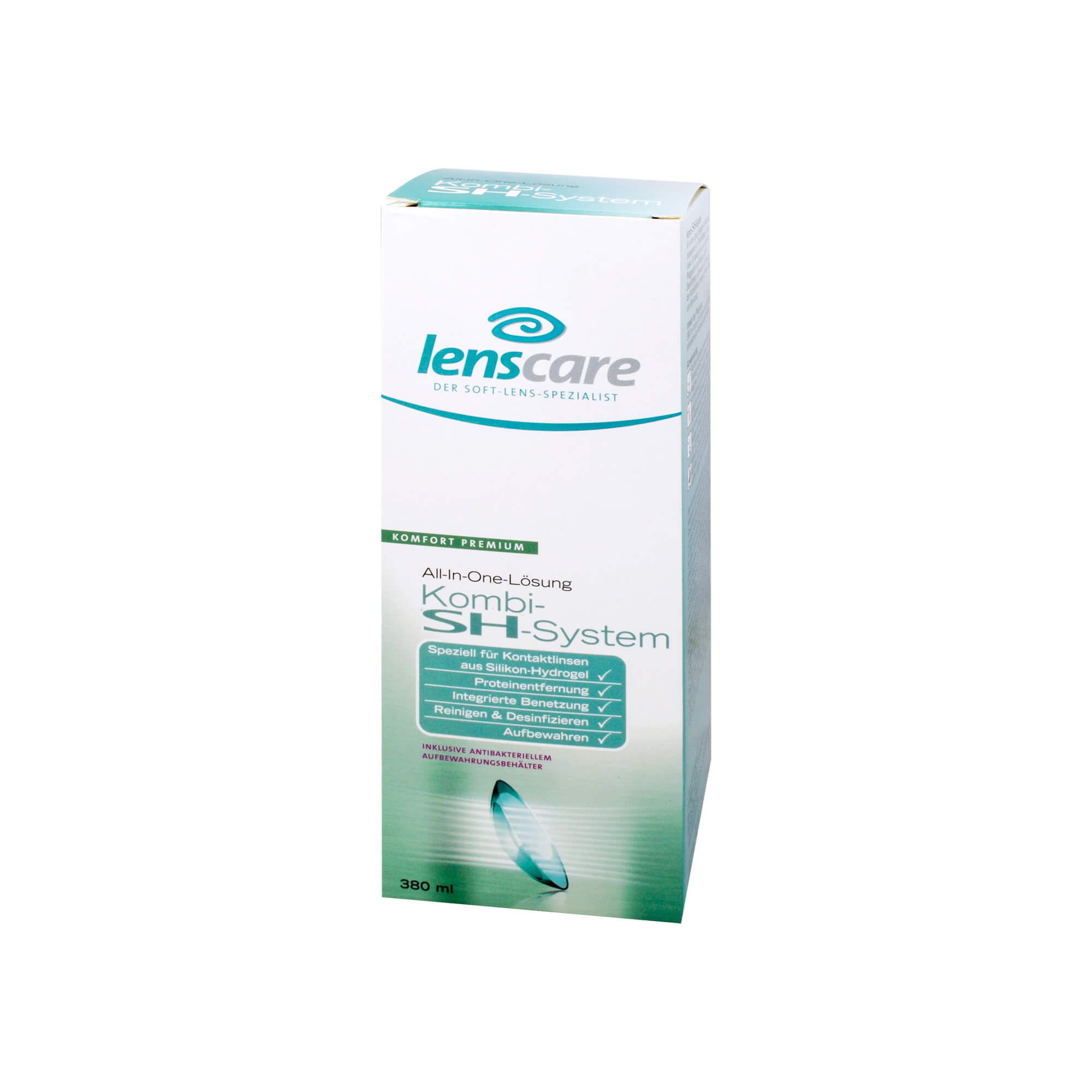 Speziell für Kontaktlinsen aus Silikon-Hydrogel, Proteinentfernung, Integrierte Benetzung, Reinigen, Desinfizieren und Aufbewahren.
