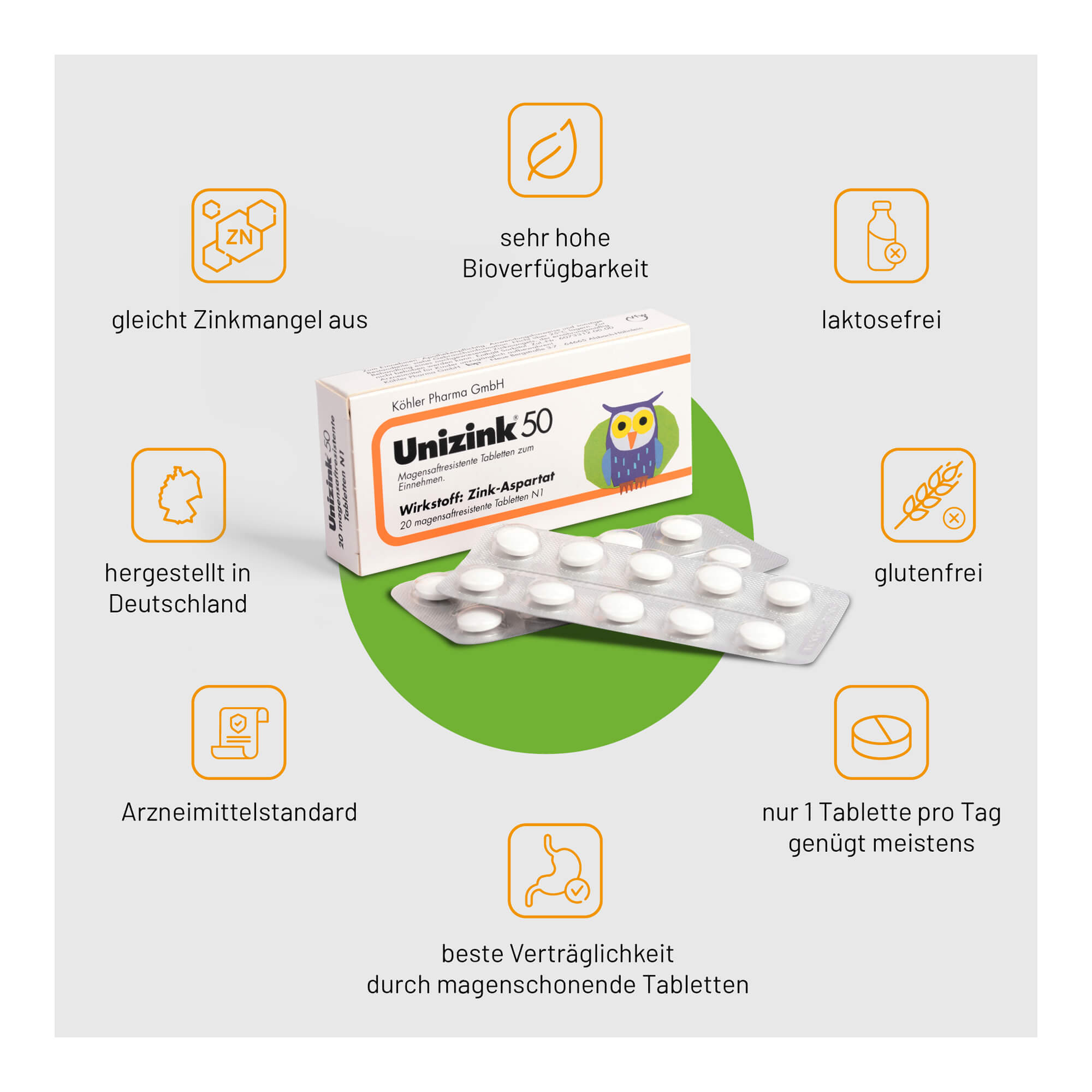 Unizink 50 magensaftresistente Tabletten Vorteile