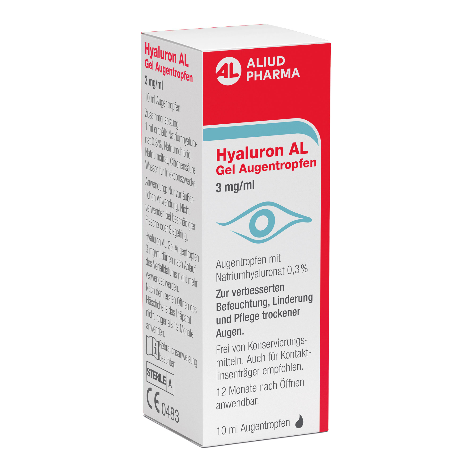 Zur verbesserten Befeuchtung, Linderung und Pflege trockener Augen. Mit 0,3 % Natriumhyaluronat.