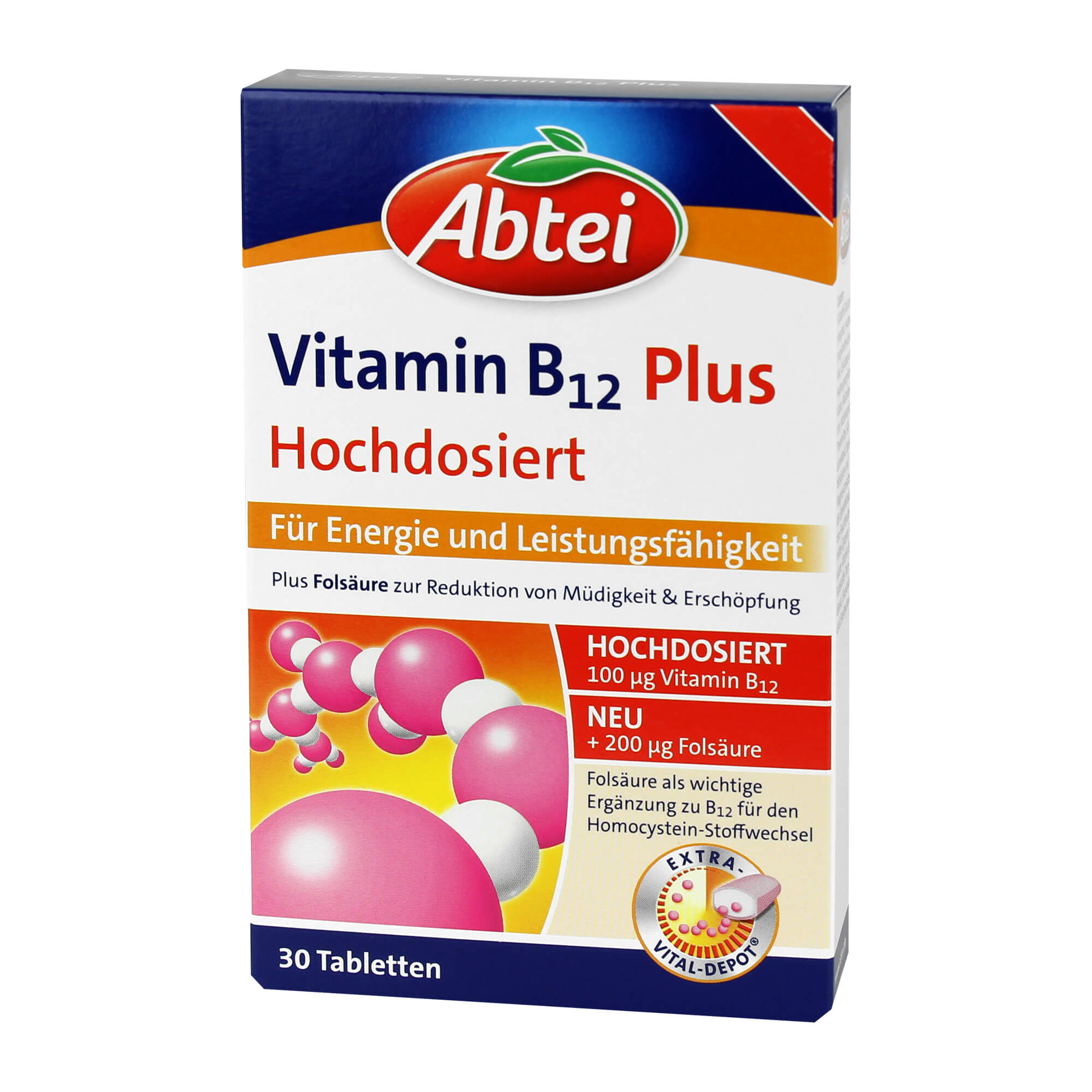 Nahrungsergänzungsmittel mit Vitamin B12, Niacin und Folsäure.