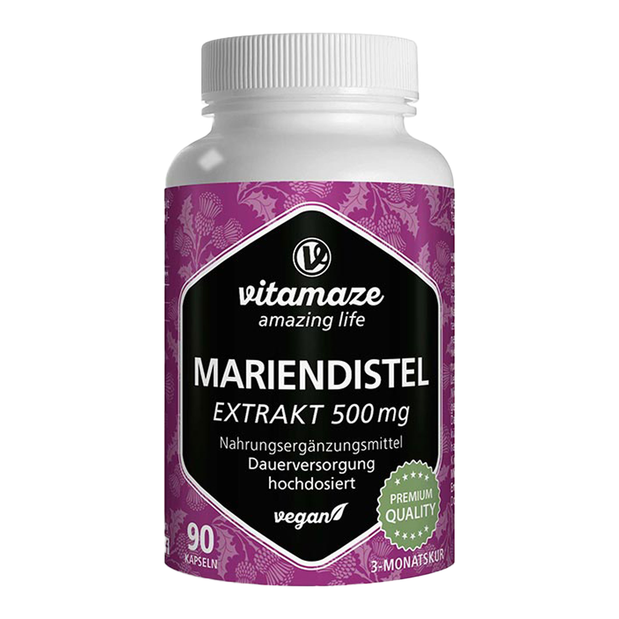 Nahrungsergänzungsmittel aus 500 mg Mariendistel Extrakt mit 80 % Silymarin.