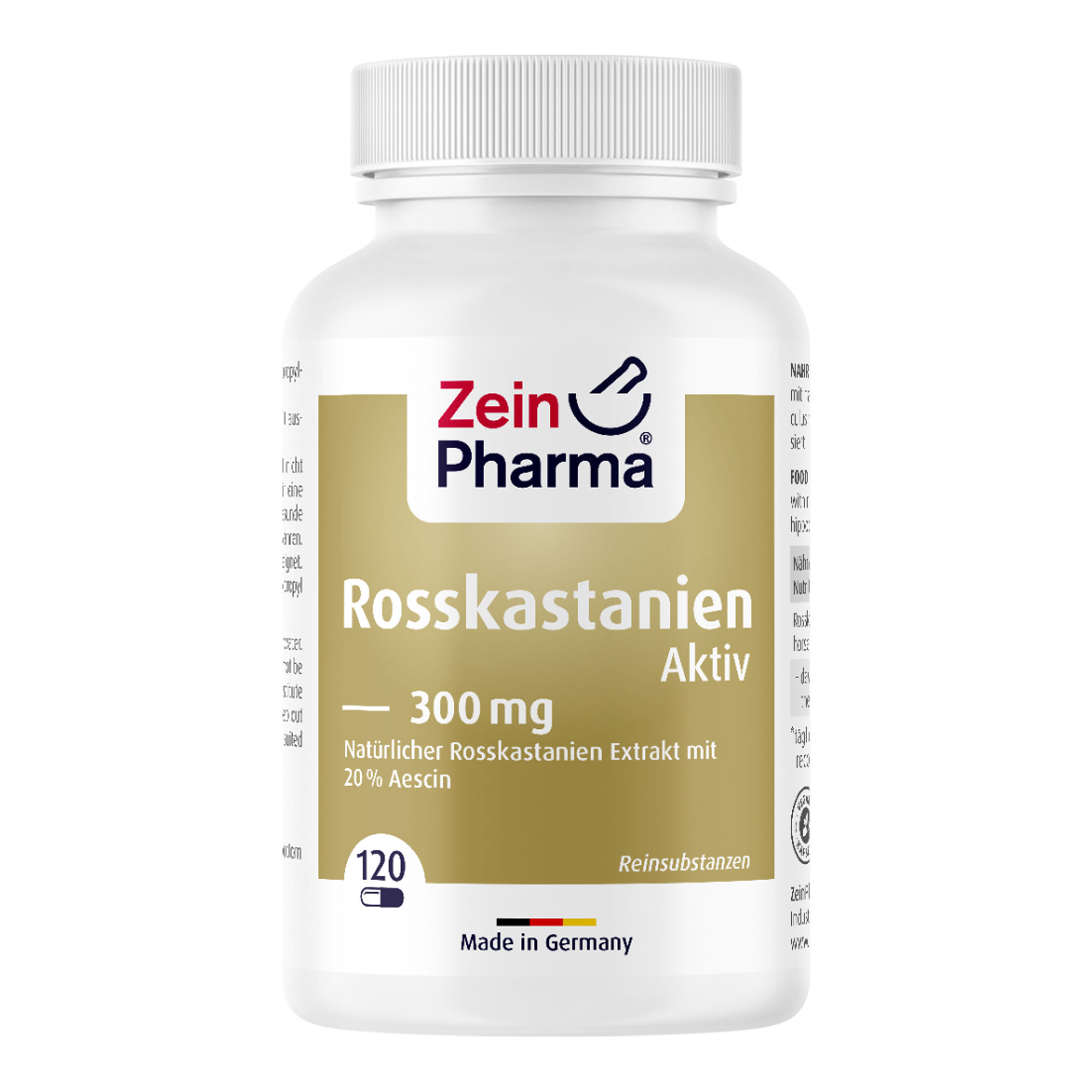 Nahrungsergänzungsmittel mit natürlichem Extrakt aus Rosskastanien (Aesculus hippocastanum), auf 20 % Aescin standardisiert.