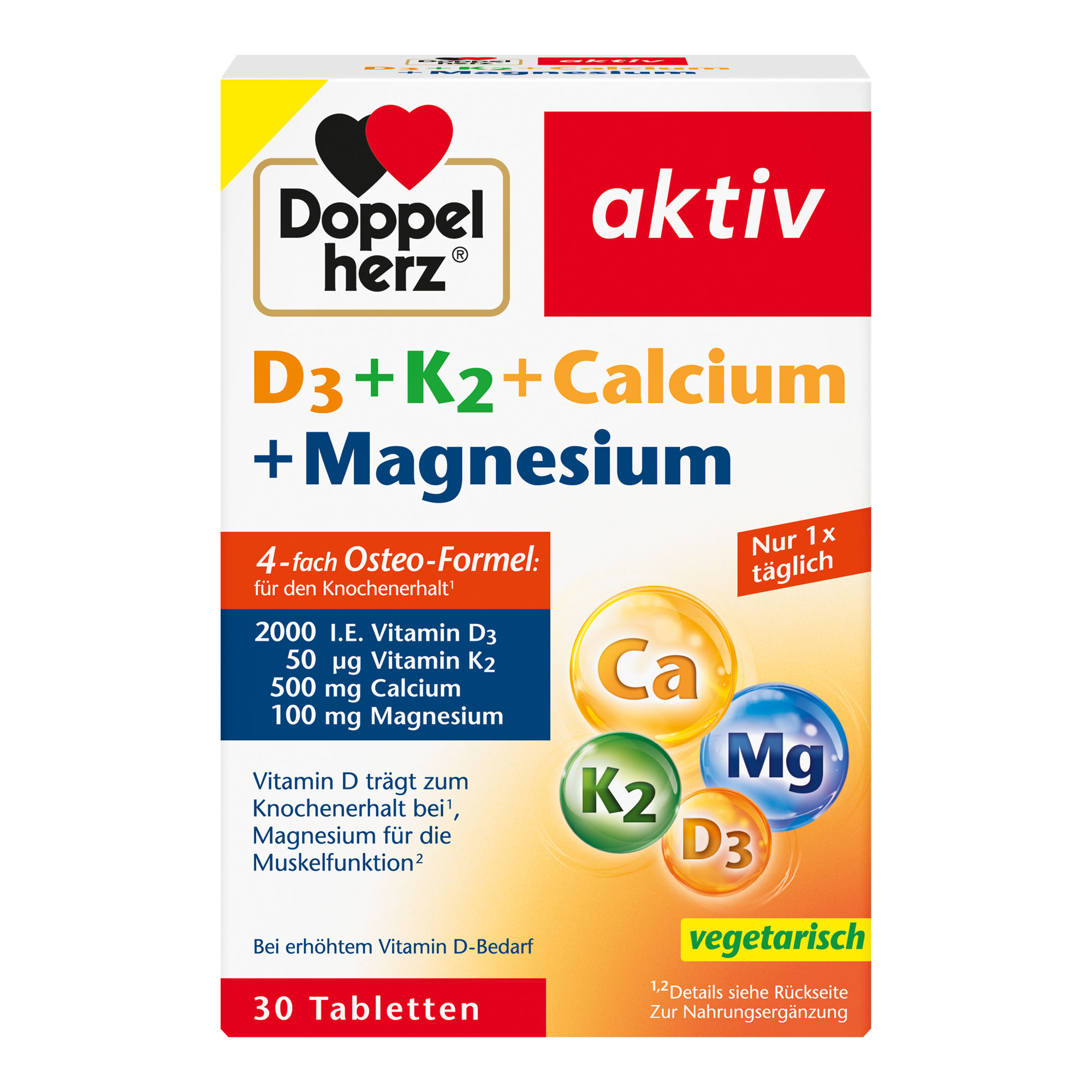 Nahrungsergänzungsmittel mit Vitamin D, Vitamin K, Calcium und Magnesium.