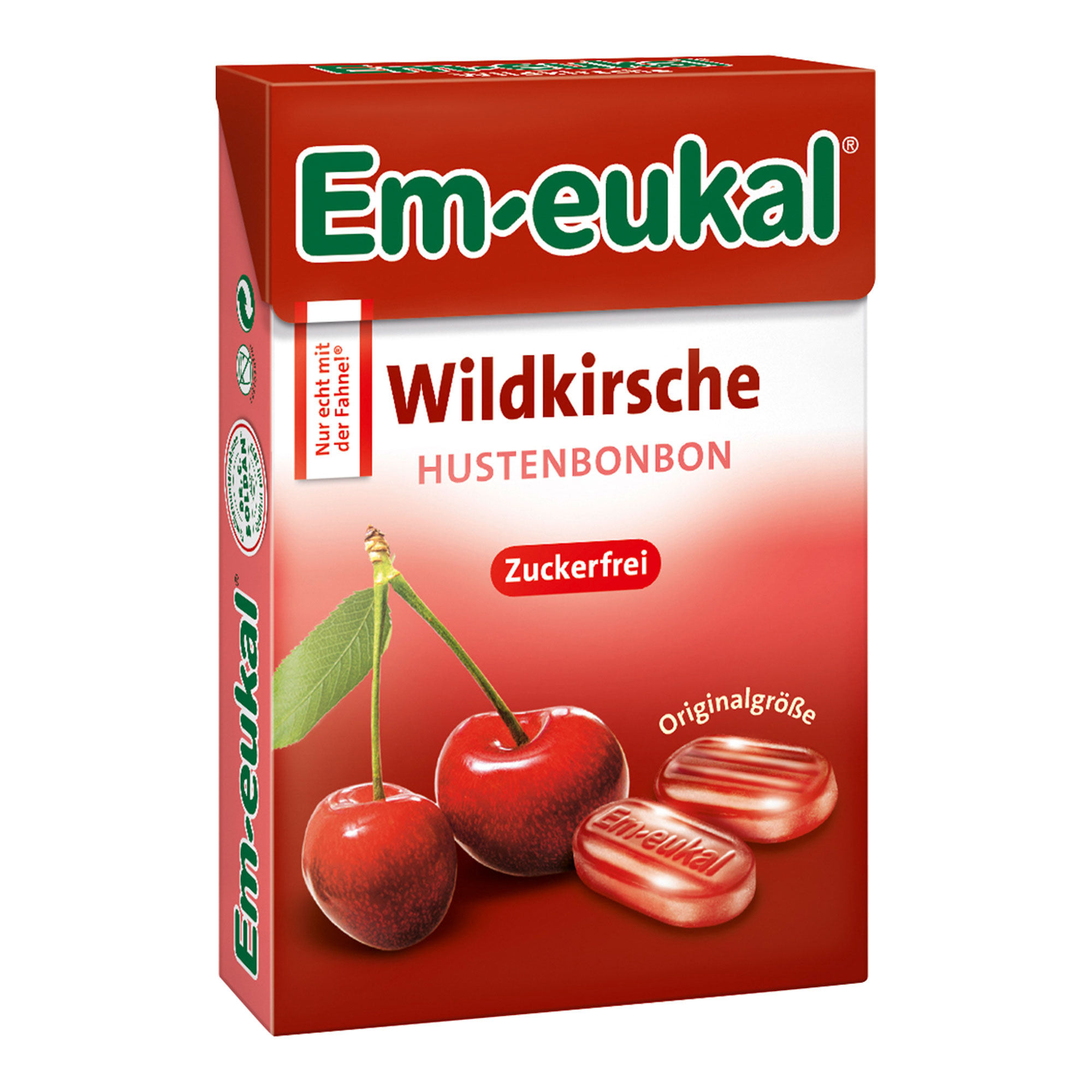 Zuckerfreie Wildkirsche-Hustenbonbons mit leichter Mentholnote.