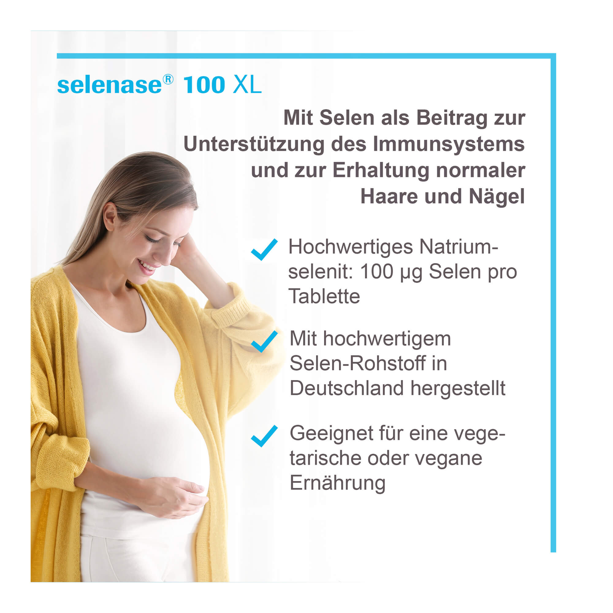 Grafik Selenase 100 XL Tabletten Mit Selen als Beitrag zur Unterstützung des Immunsystems und zur Erhaltung normaler Haare und Nägel