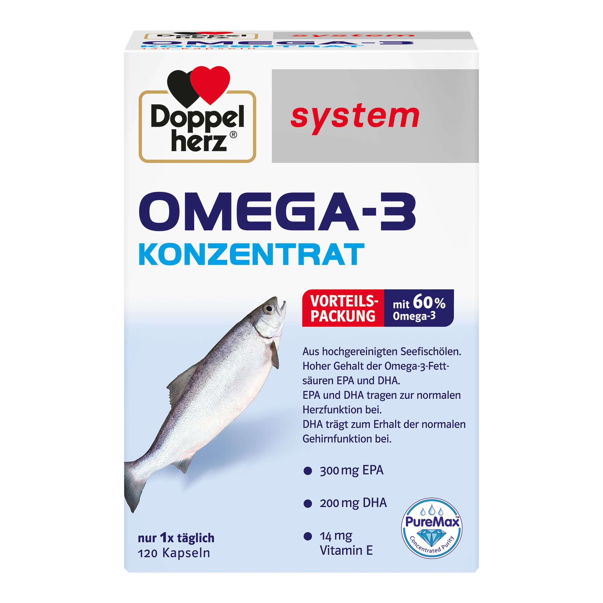 Nahrungsergänzungsmittek mit Omega-3 Konzentrat aus Seefischölen und Vitamin E.