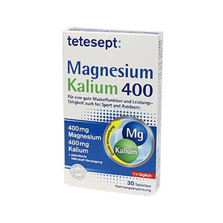 Nahrungsergänzungsmittel mit Magnesium, Kalium, B-Vitaminen und Glucose.