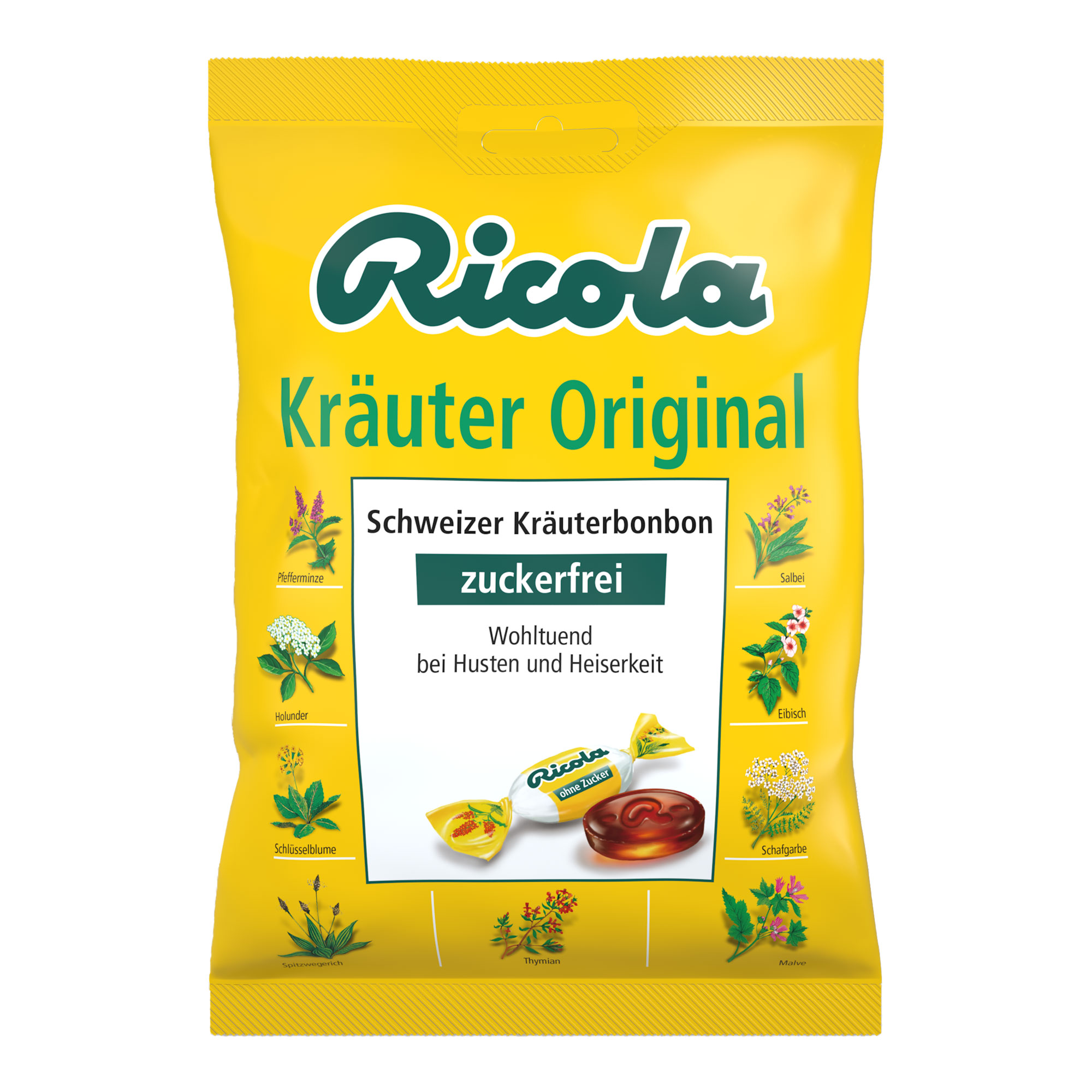 Schweizer Kräuterbonbons mit Menthol und Kräutern. Zuckerfrei.