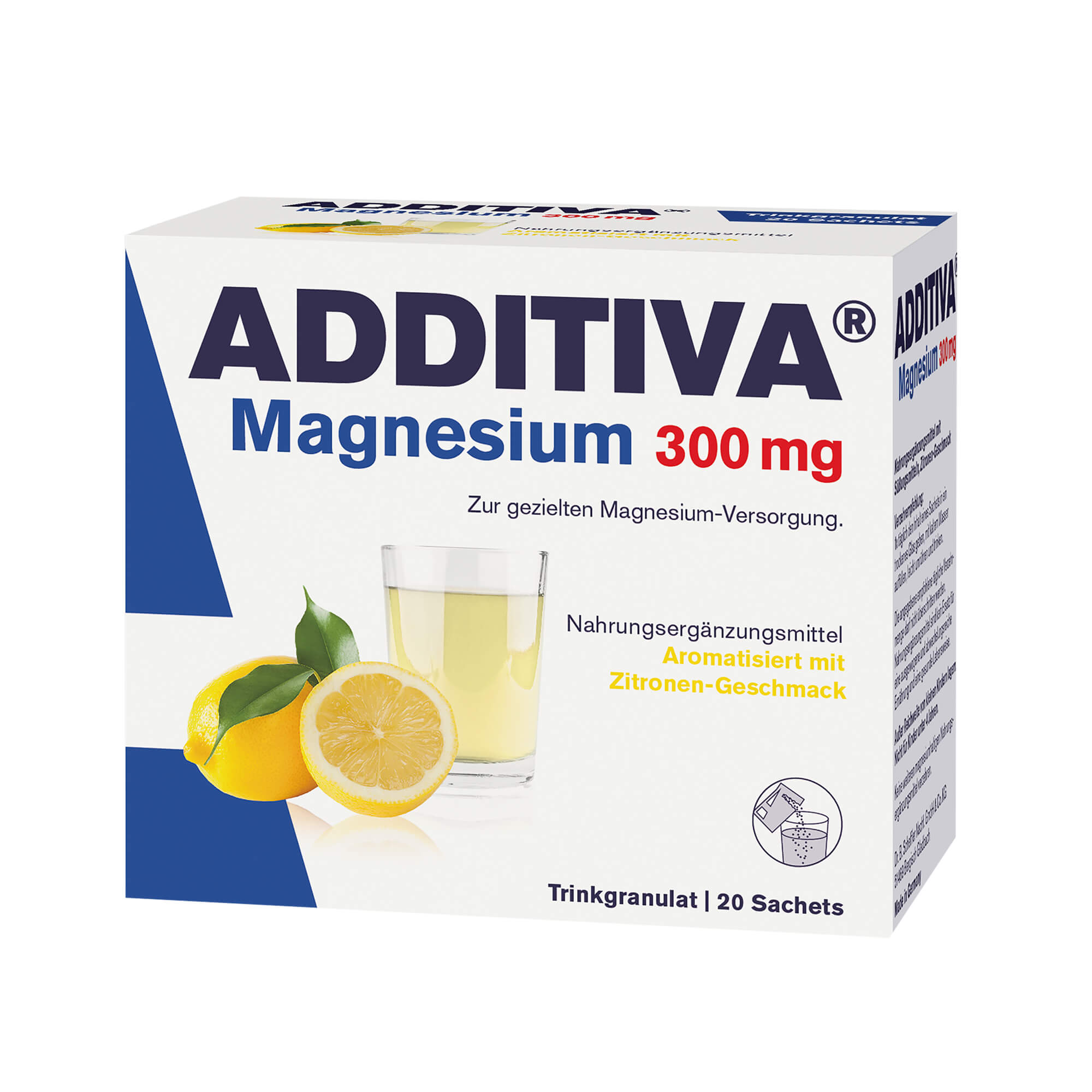Nahrungsergänzungsmittel mit Magnesium. Aromatisiert mit Zitronengeschmack.