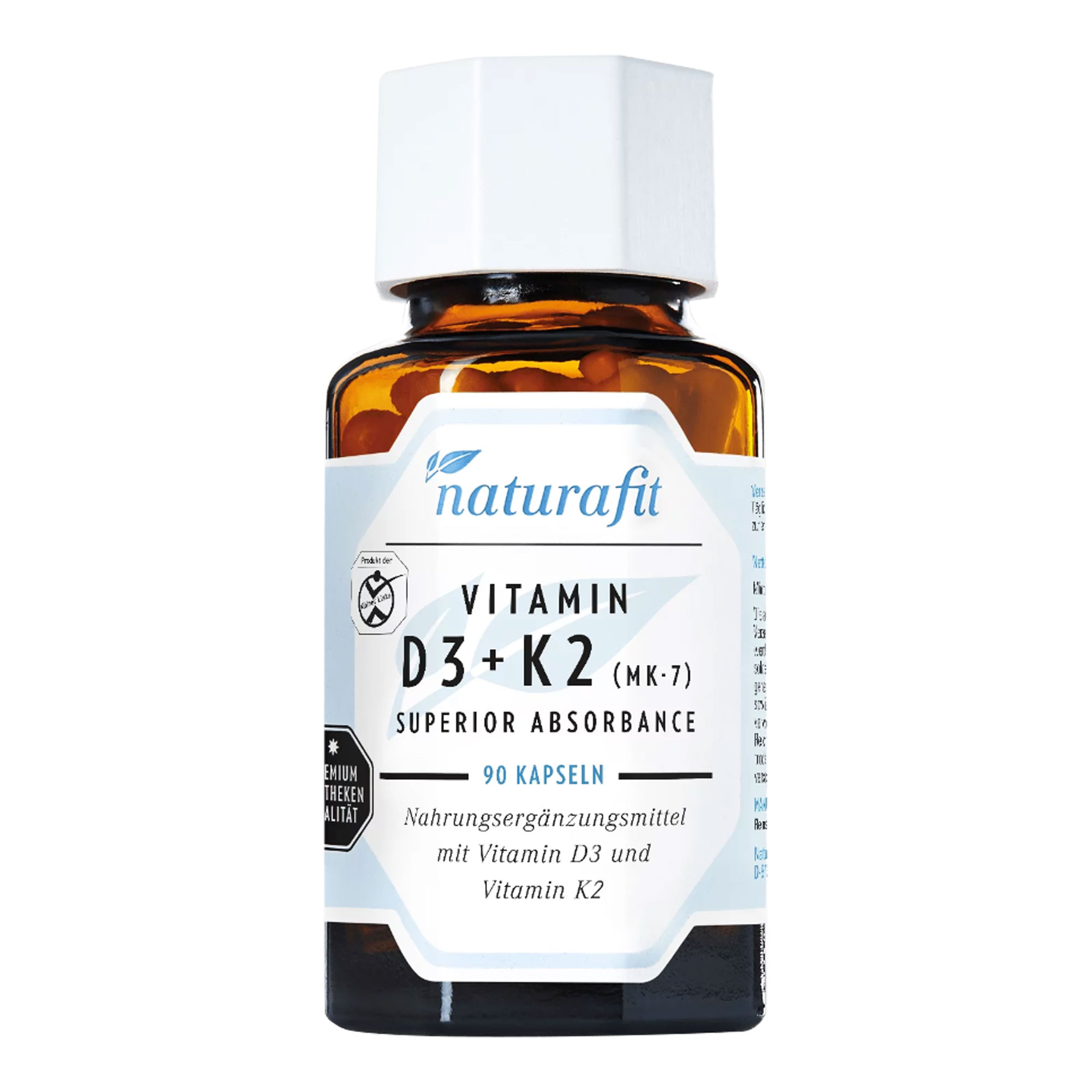 Nahrungsergänzungsmittel mit Vitamin D3 und K2. Zur Förderung des Calciumstoffwechsels.