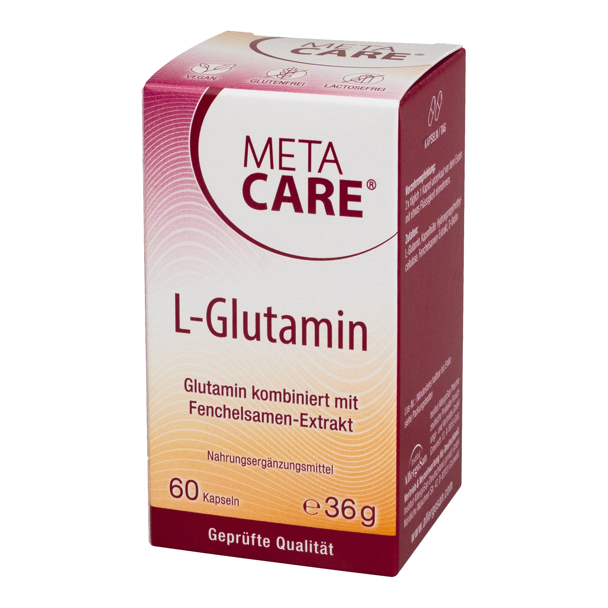 Nahrungsergänzungsmittel aus Glutamin kombiniert mit Fenchelsamen-Extrakt.