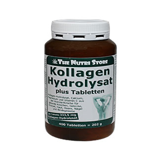 Nahrungsergänzungsmittel mit Kollagen-Hydrolysat, Calcium, Magnesium und Vitamin C.