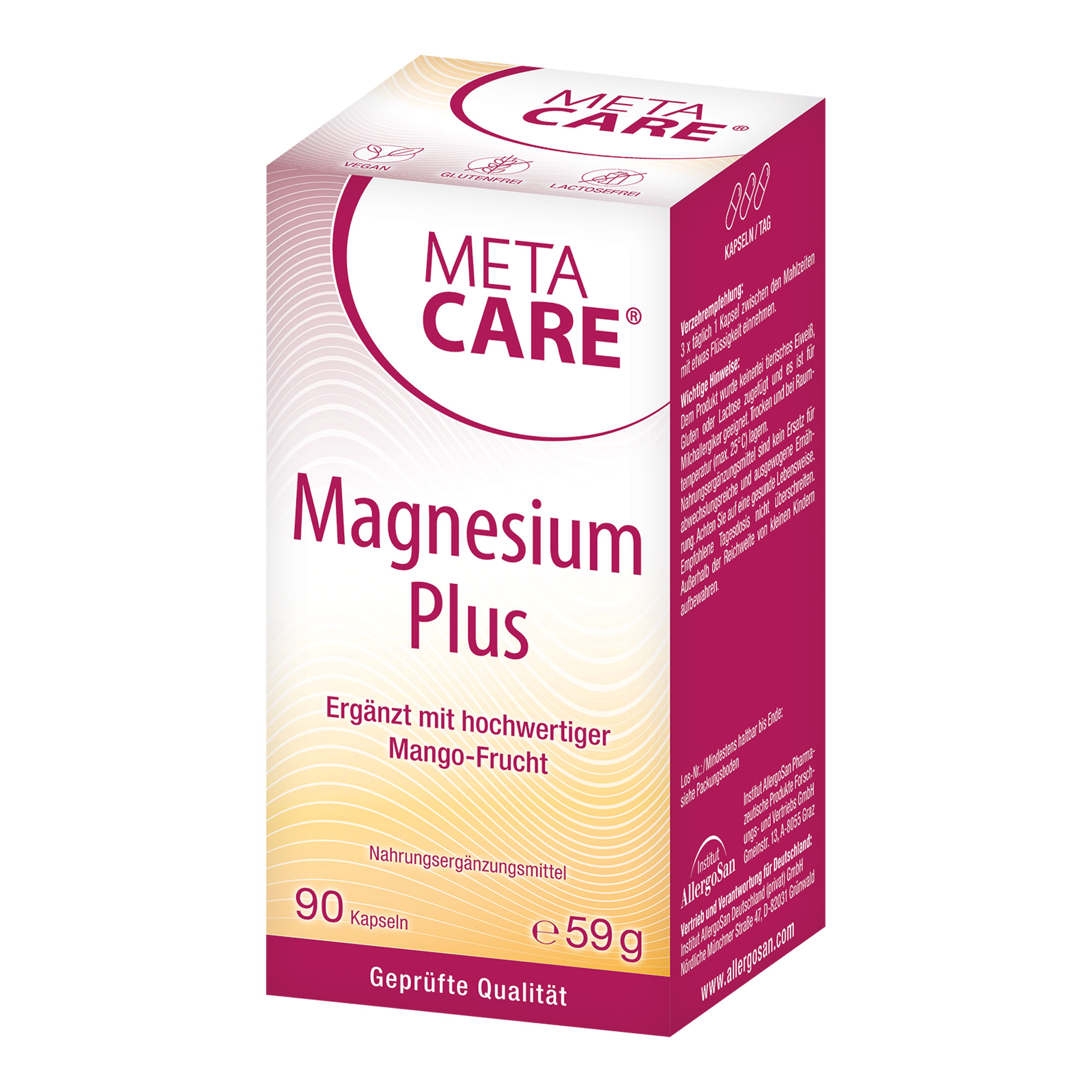 Bioverfügbares Magnesium ergänzt durch Vitamin D3 und Mango-Fruchtpulver.